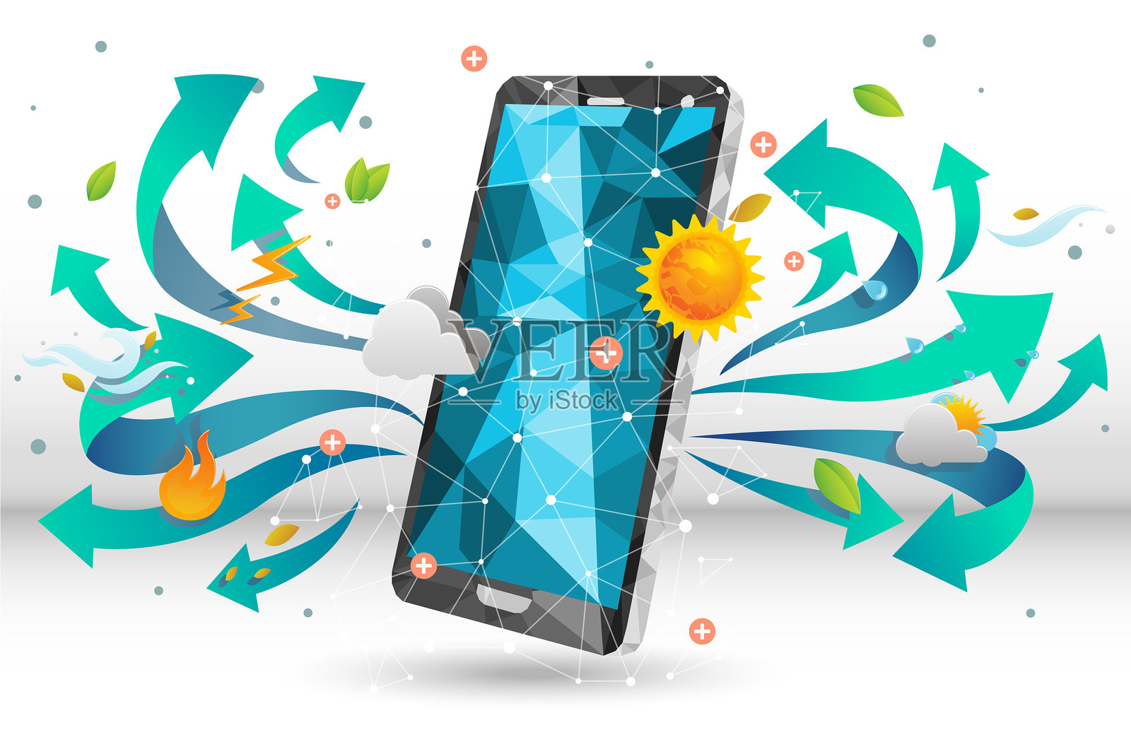 智能手机上的天气应用插画图片素材