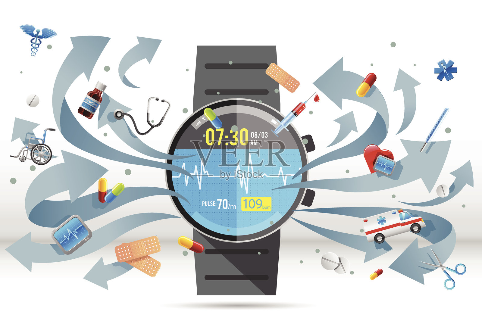 医疗保健智能手表插画图片素材