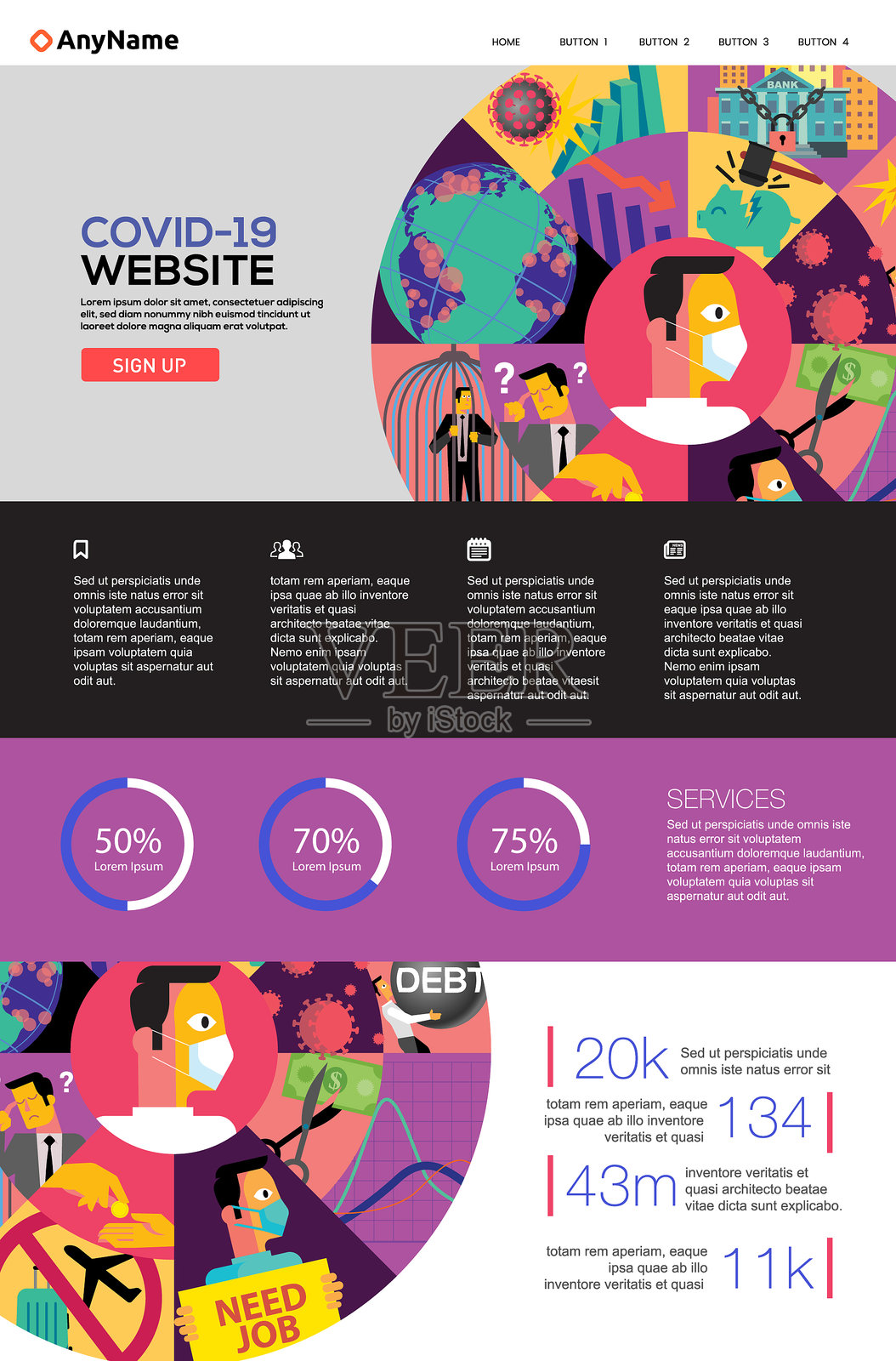 Corona经济灾难网站设计模板素材