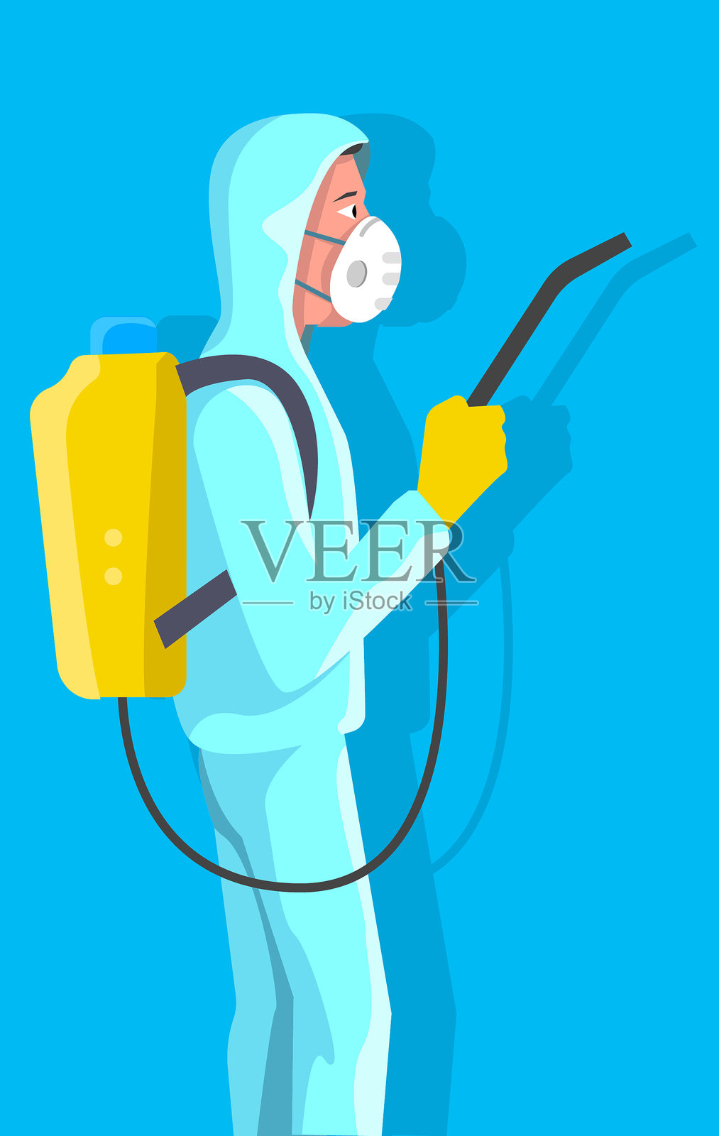 冠状病毒感染的一线工作人员进行消毒插画图片素材