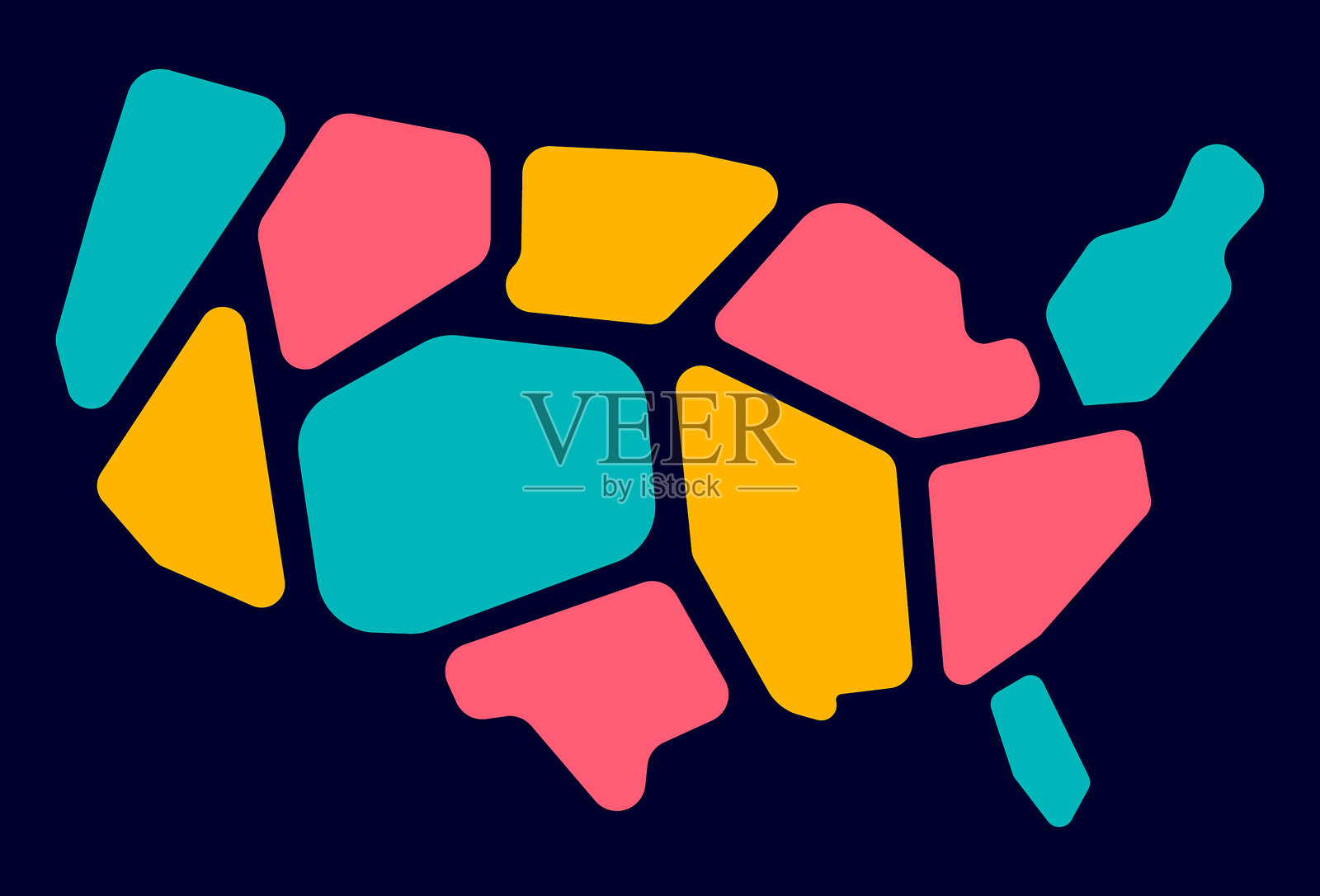 美国地图分成了不同的部分插画图片素材