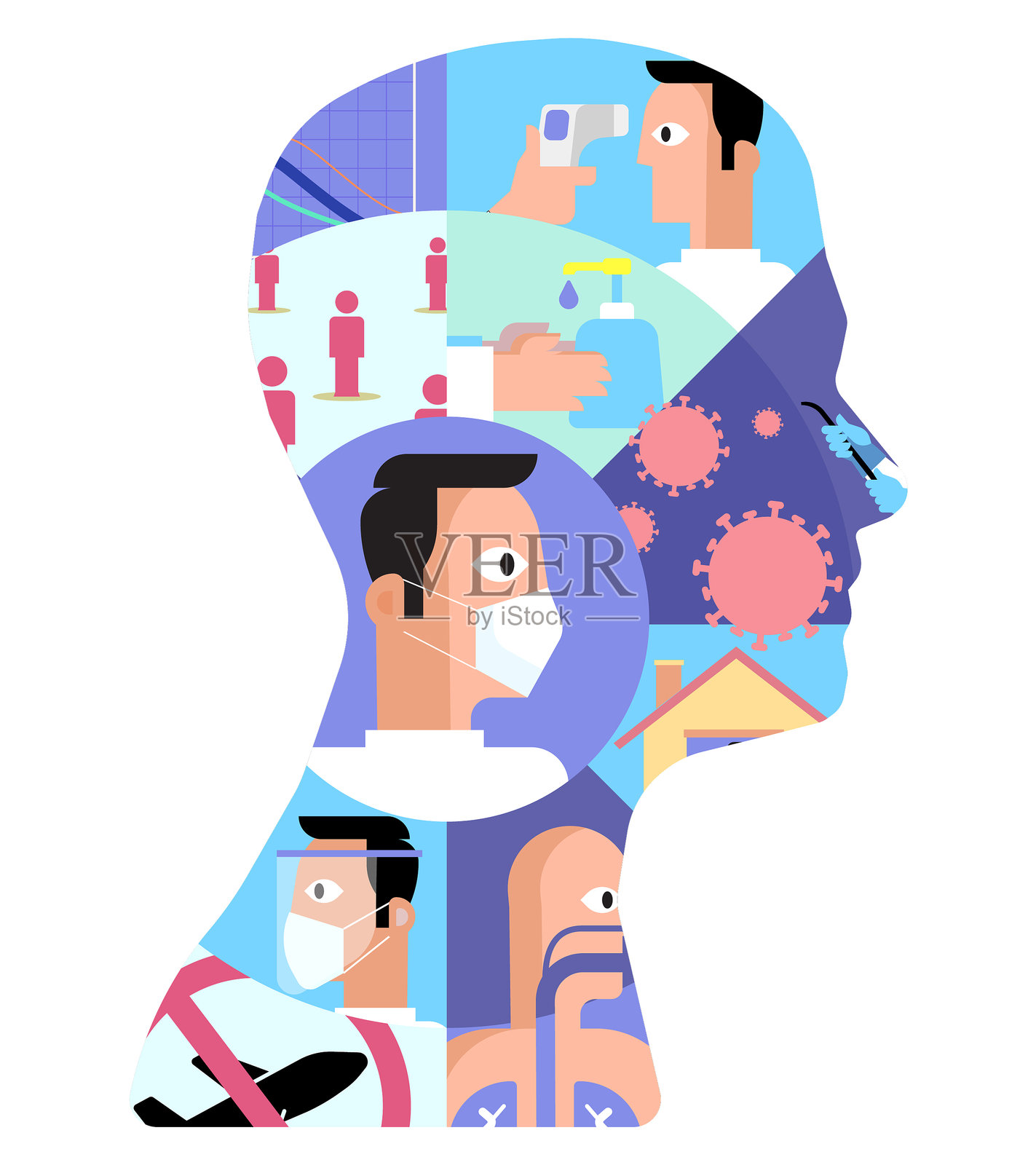 防电晕保护人头插画图片素材