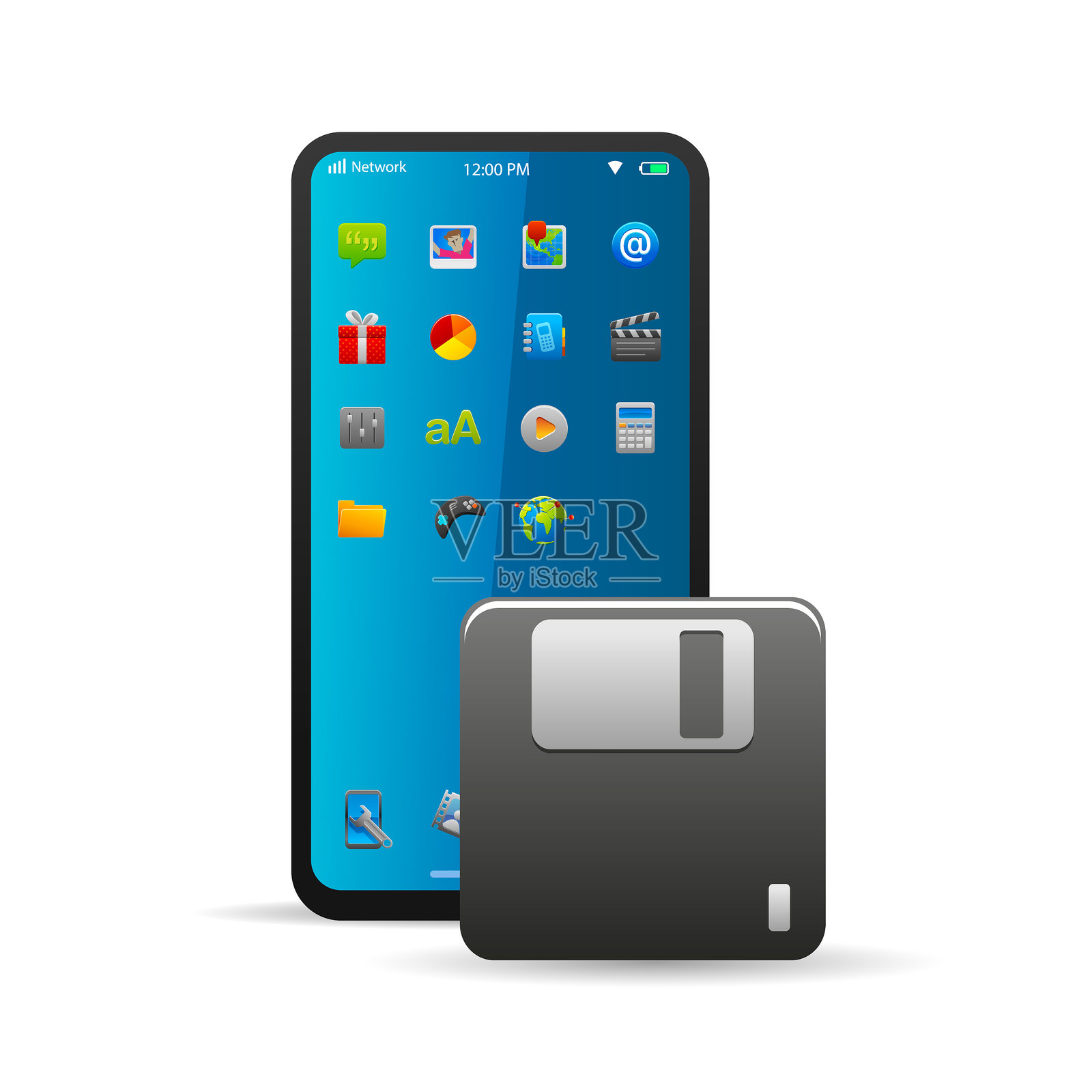 数据保存在智能手机软盘上插画图片素材