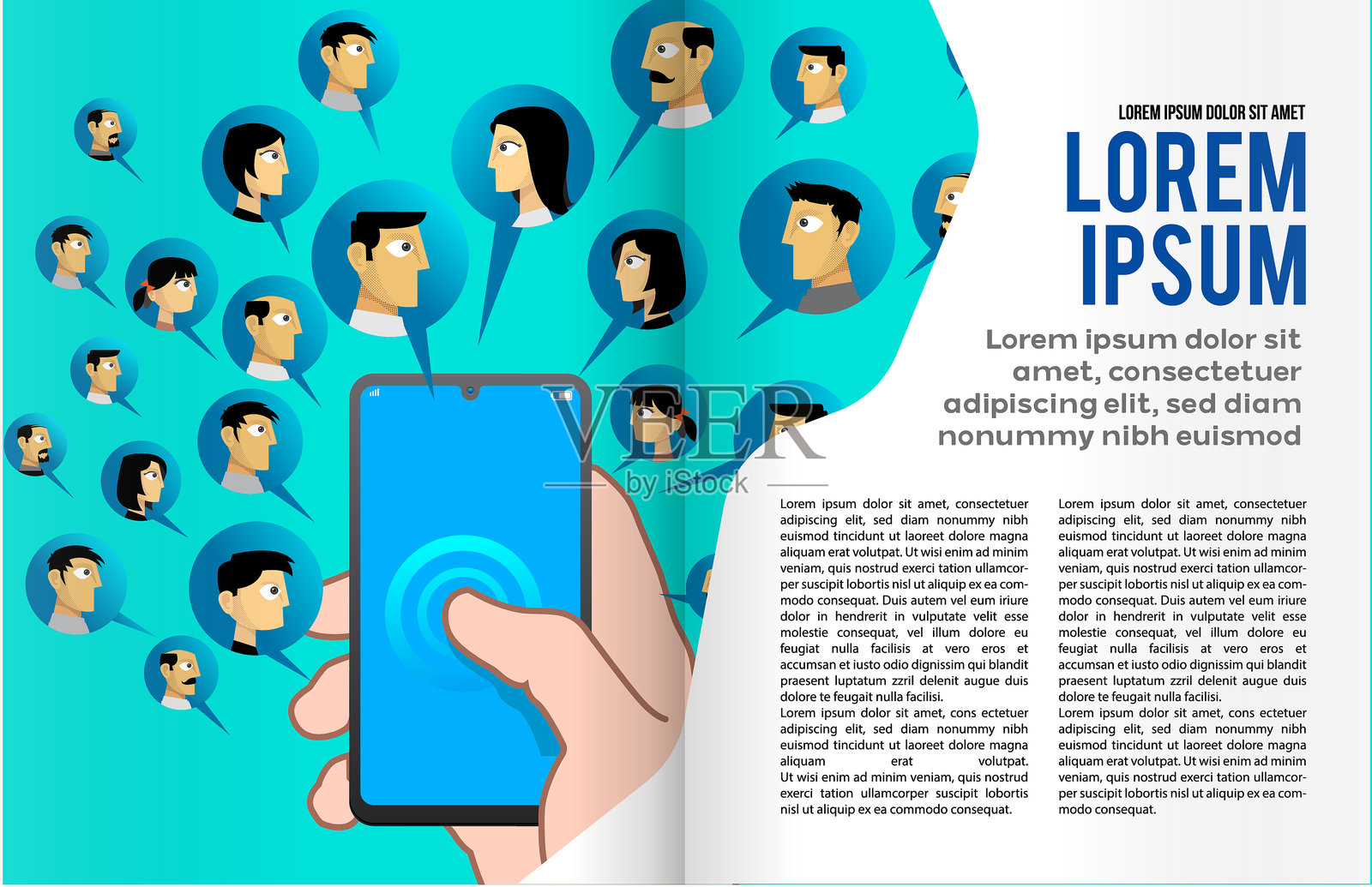 社交网络书籍或杂志插图模板。设计模板素材