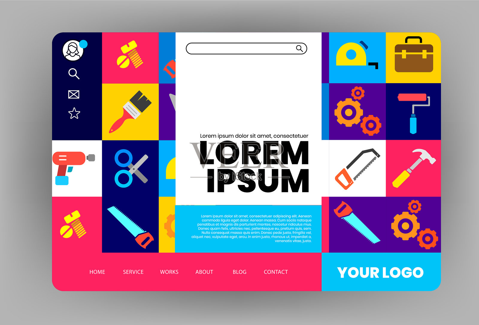 现代工具网站模板设计插画图片素材