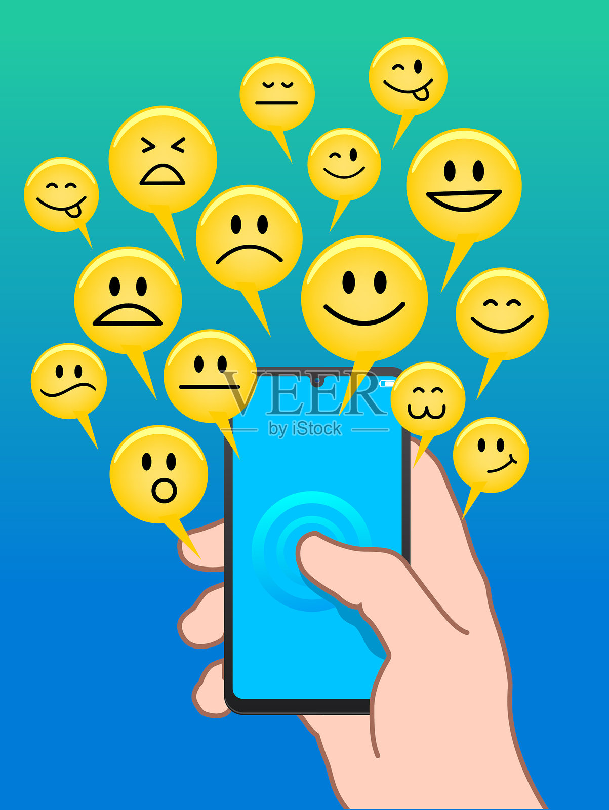 智能手机设计上的表情符号插画图片素材