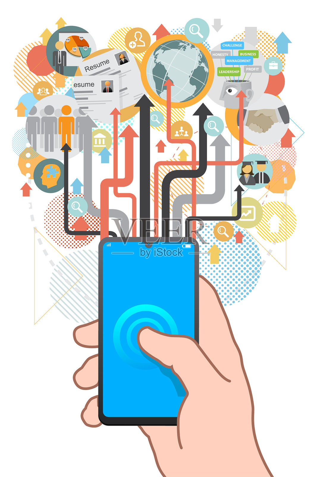 工作的智能手机设计插画图片素材