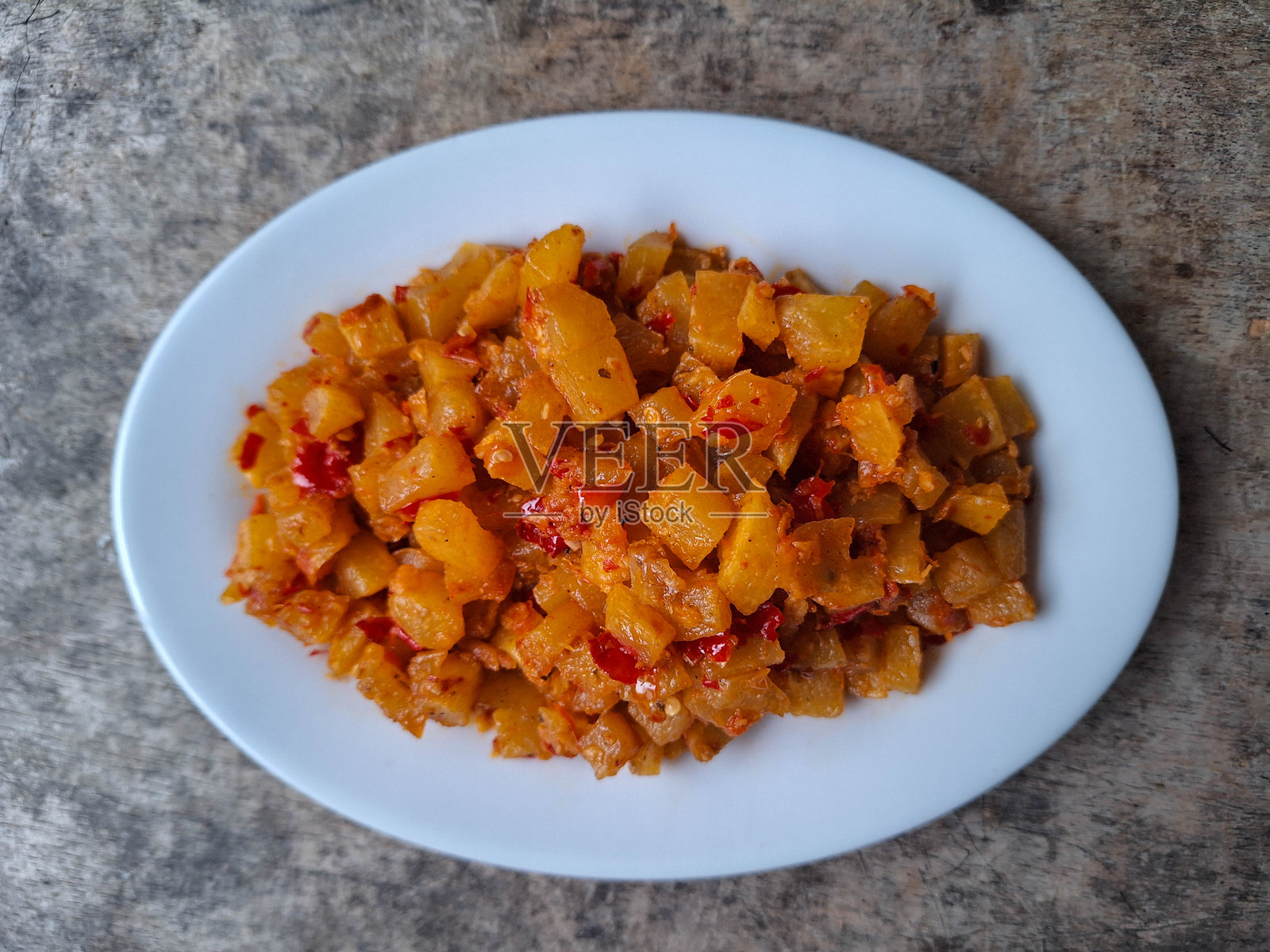 香辣土豆酱。食品菜单。俯视图。照片摄影图片