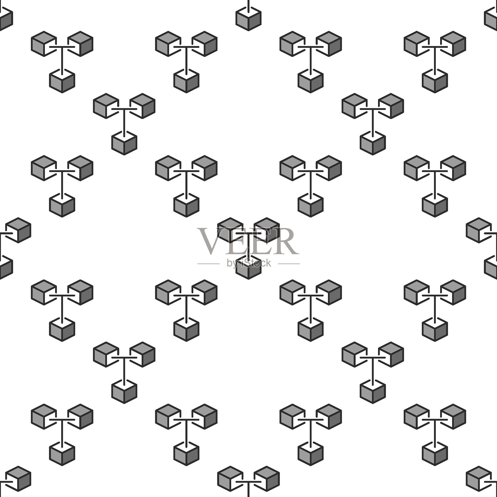 区块链加密货币矢量蓝色无缝图案。三个连接的区块背景插画图片素材