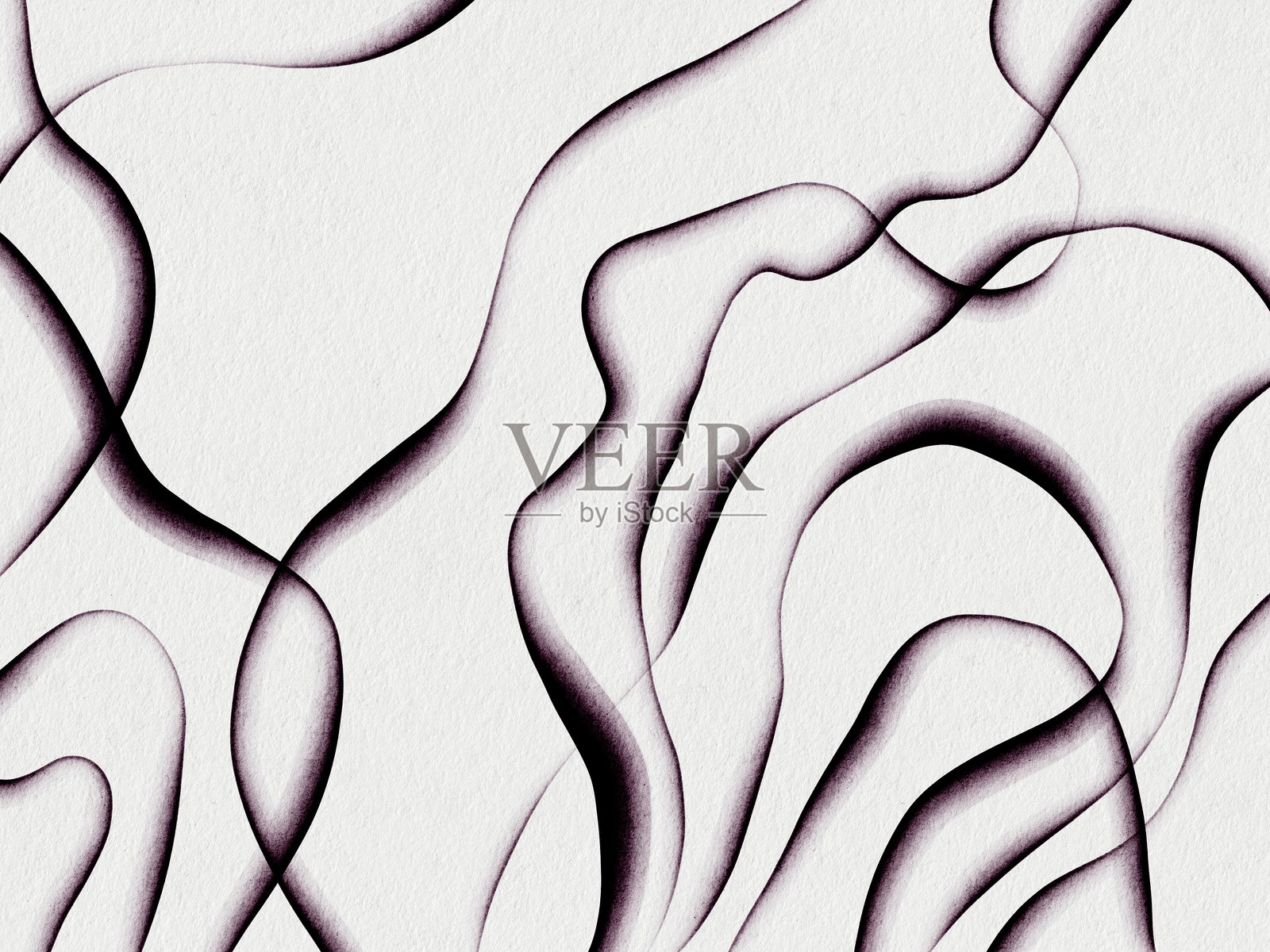 抽象的黑色线条在有纹理的白色背景上形成动态图案，展示流畅的形状和曲线插画图片素材