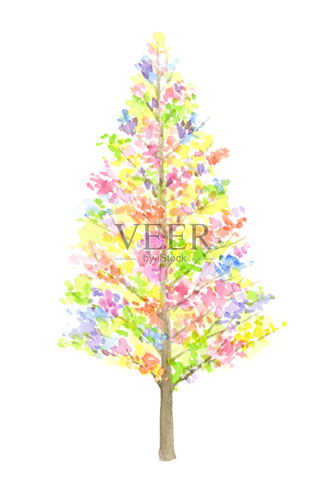色彩斑斓的大树水彩画插画图片素材