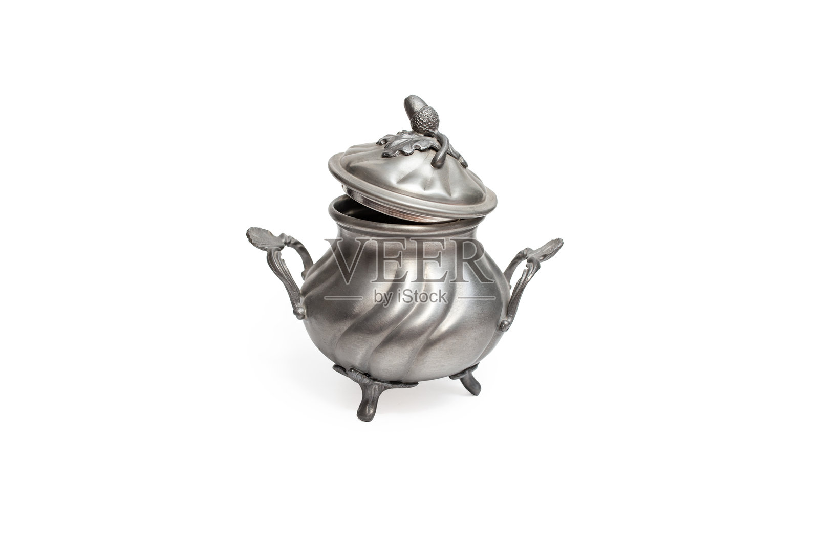 灰色led金属容器，盖子和手柄隔离在白色背景上照片摄影图片