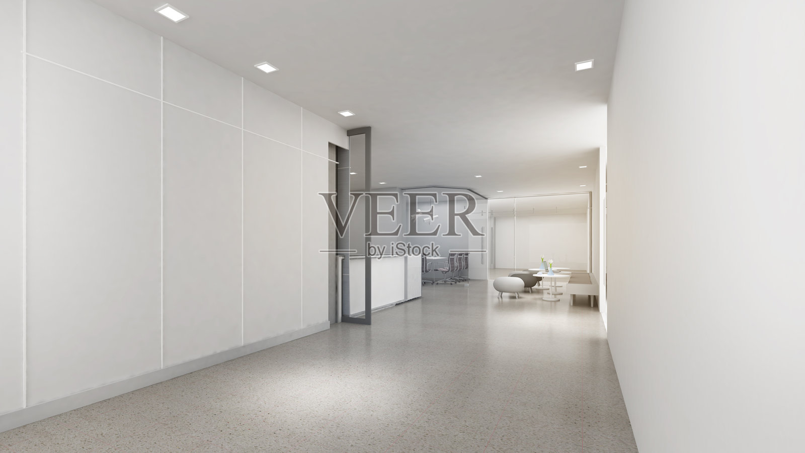 公司走廊和会议室，办公室空间，3D渲染照片摄影图片