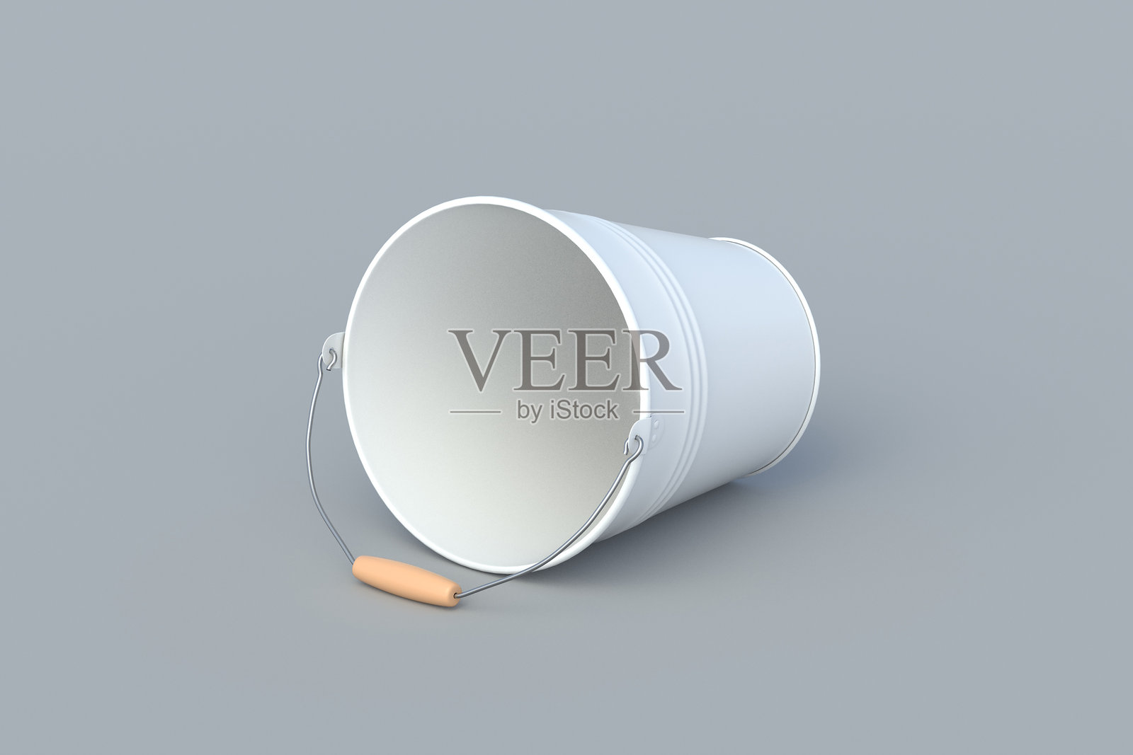 一桶水在橙色背景。复古的农业桶。园艺和农具。三维渲染照片摄影图片