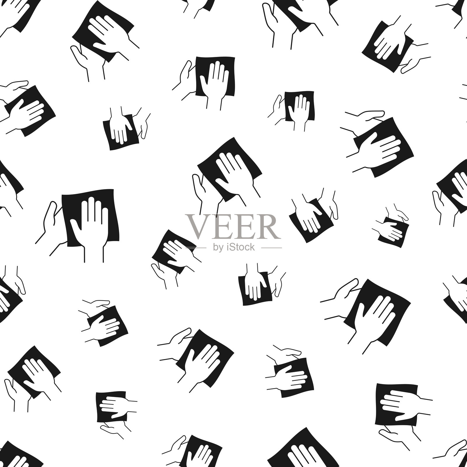 用湿巾清洁和消毒双手。无缝模式。白色背景的图标插画图片素材