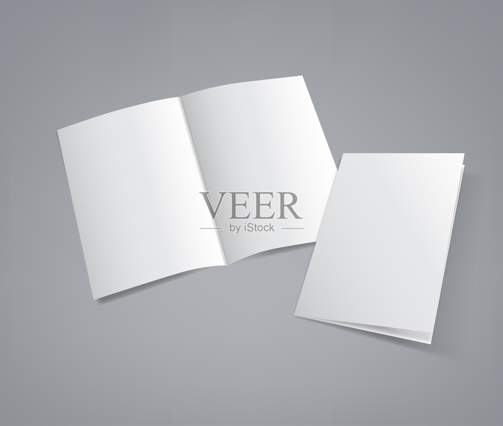 真实的3D白色空白A4半折宣传册模型模板。矢量插图。插画图片素材