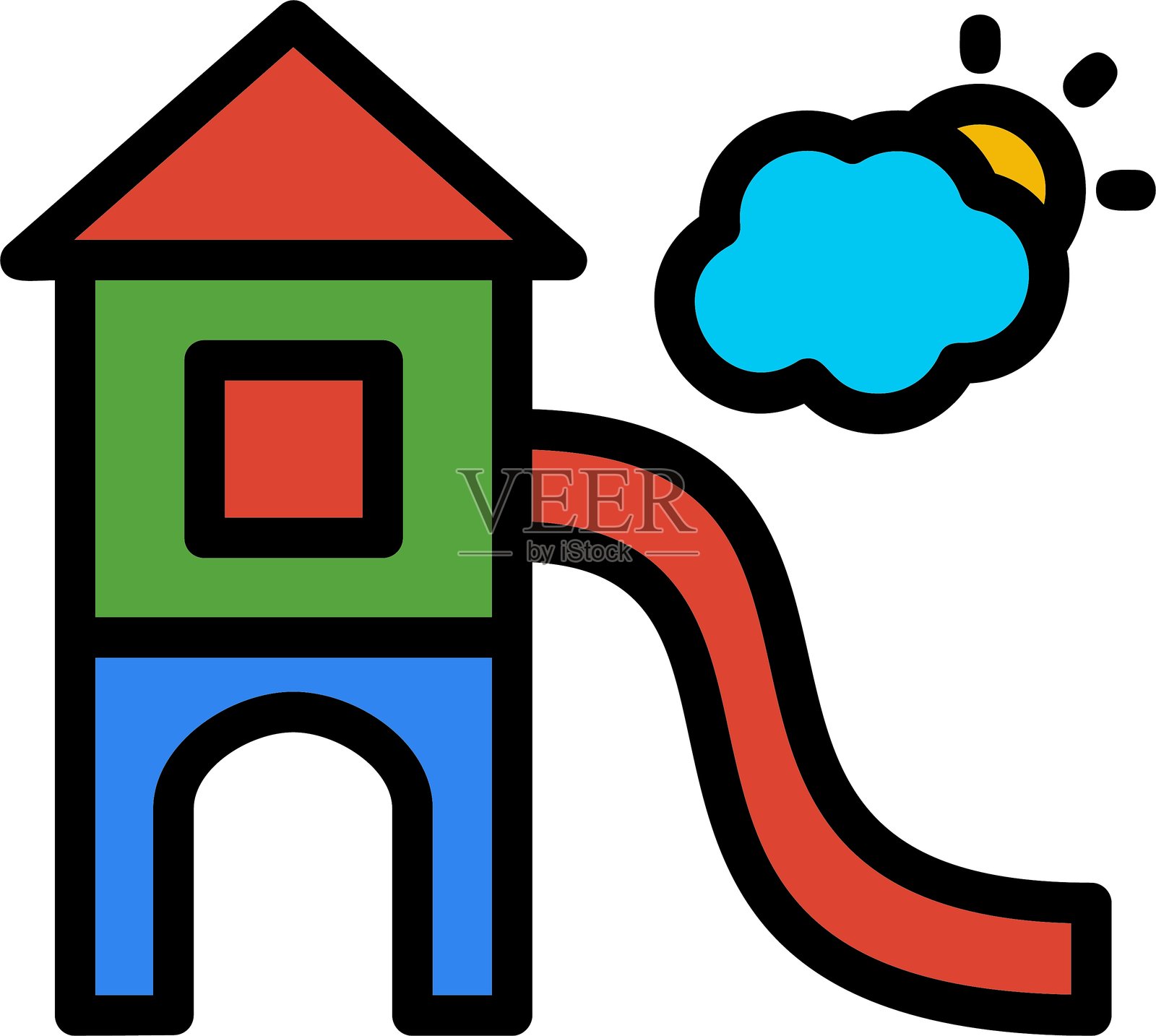 游乐场线条填充风格图标设计插画图片素材