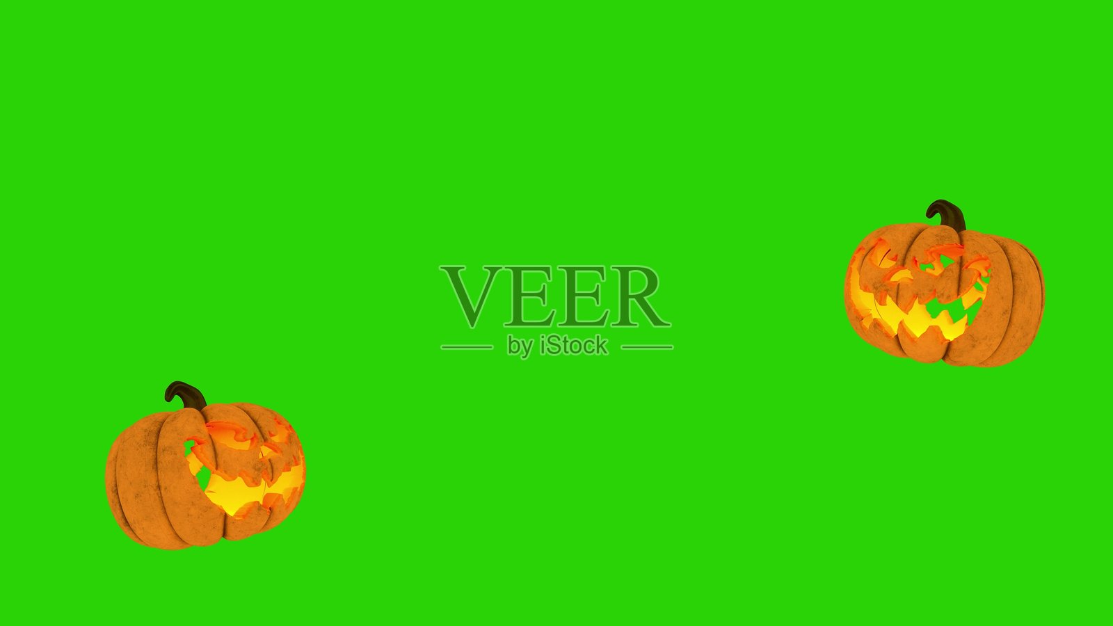 绿色背景上的掉落南瓜。万圣节背景。3D插图照片摄影图片