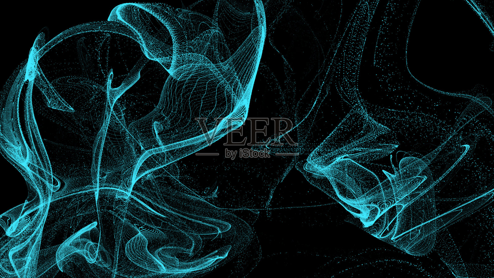 黑色背景下缓慢移动的美丽粒子与光晕。照片摄影图片