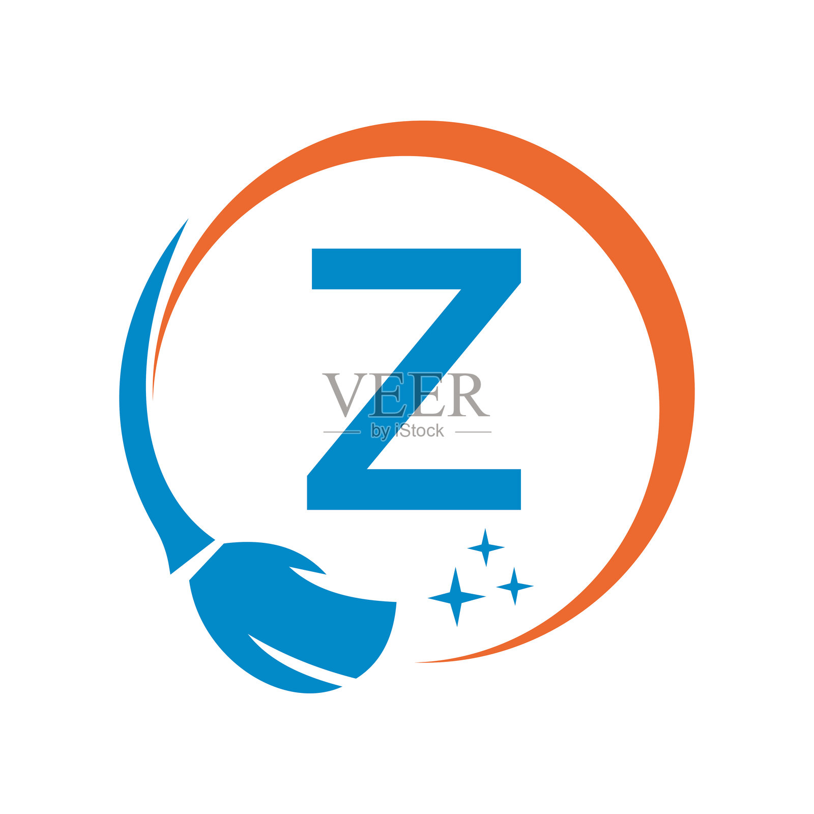 字母Z房子清洁符号与清洁刷子和水的符号。女仆标志插画图片素材