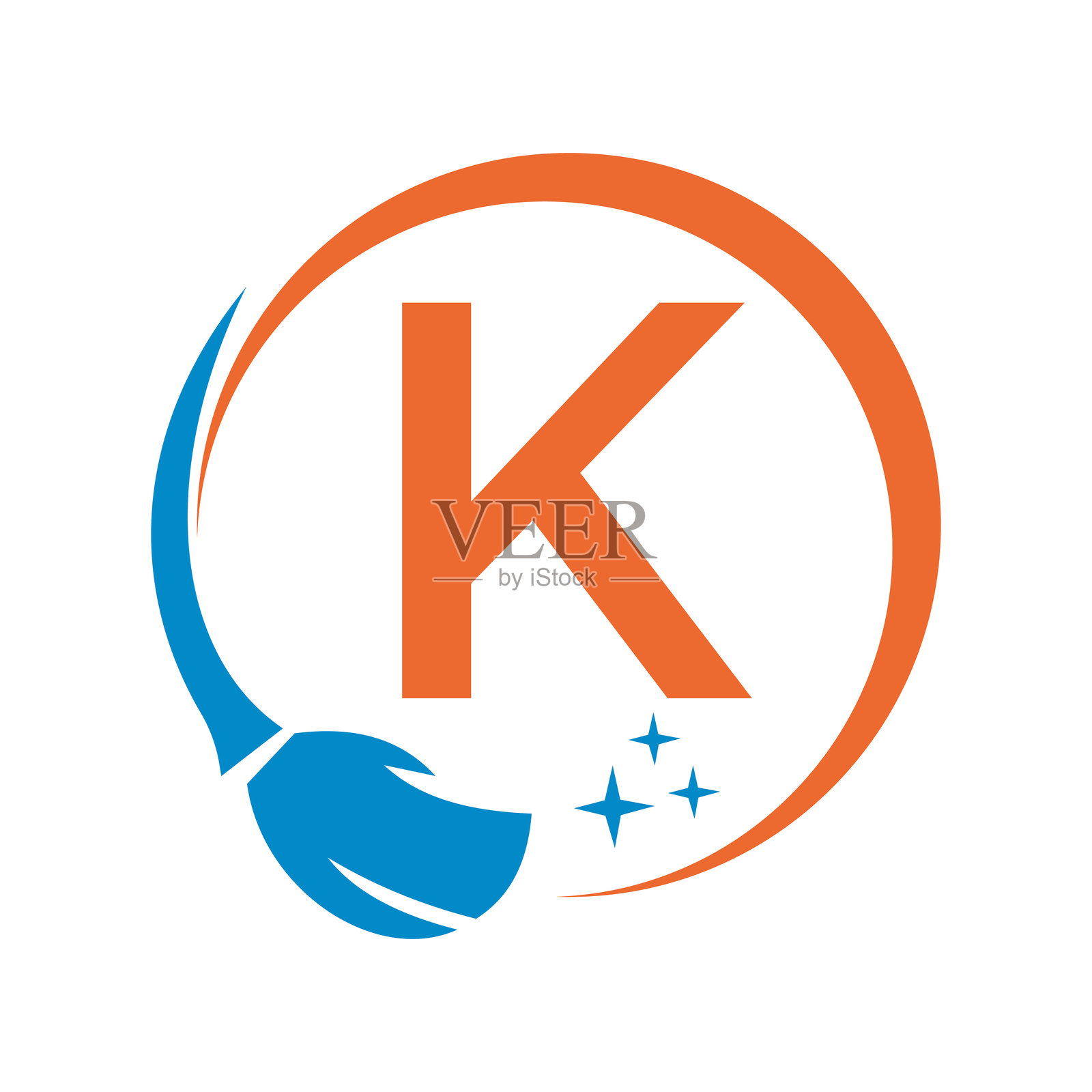 字母K房子清洁符号与清洁刷子和水的符号。女仆标志插画图片素材