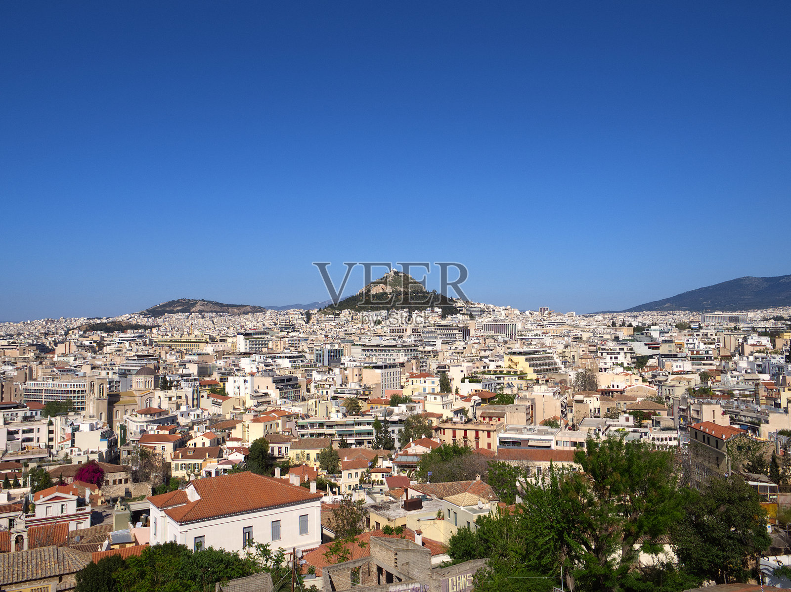雅典城市景观和Lycabettus山照片摄影图片