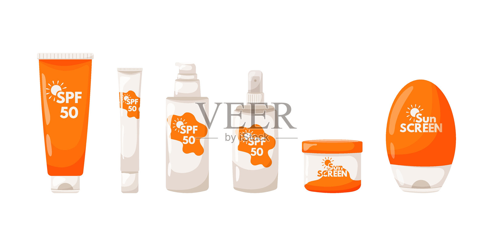 一套脸部和身体的防晒霜。滋润和保护皮肤免受太阳紫外线辐射。插画图片素材