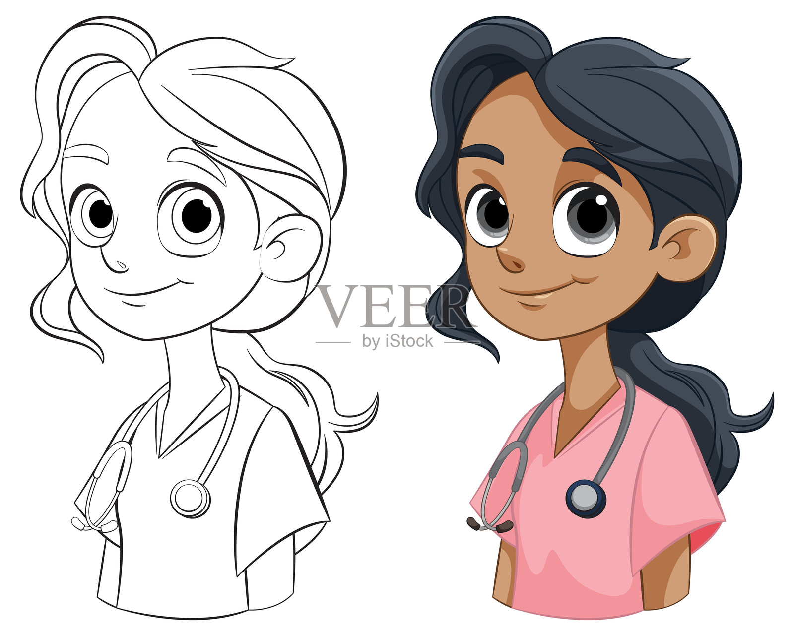 彩色和轮廓医生人物图纸插画图片素材