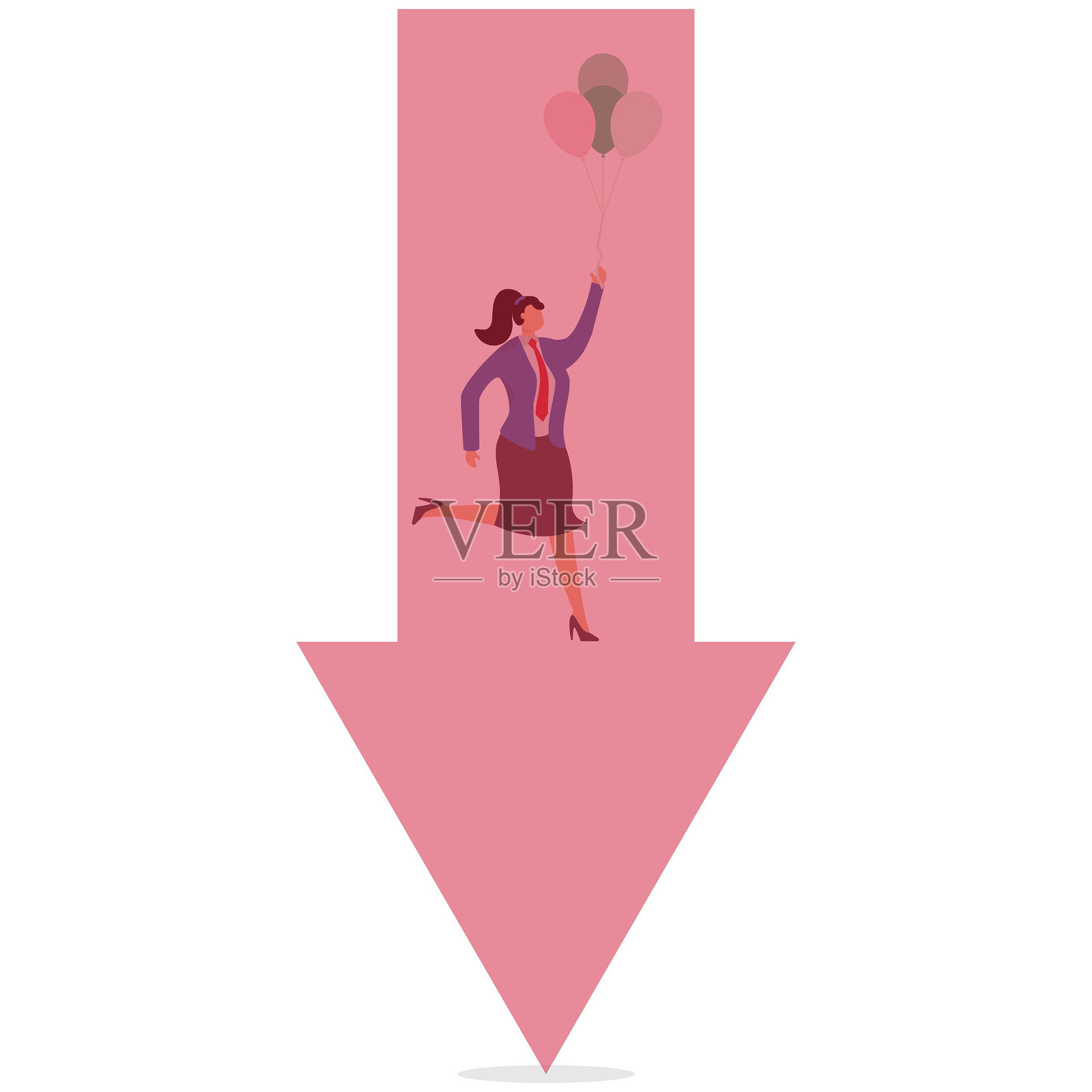 扭转局势，逃离危机，改变方向，女商人拉着气球，从底部向上飞的箭头，商业概念说明插画图片素材