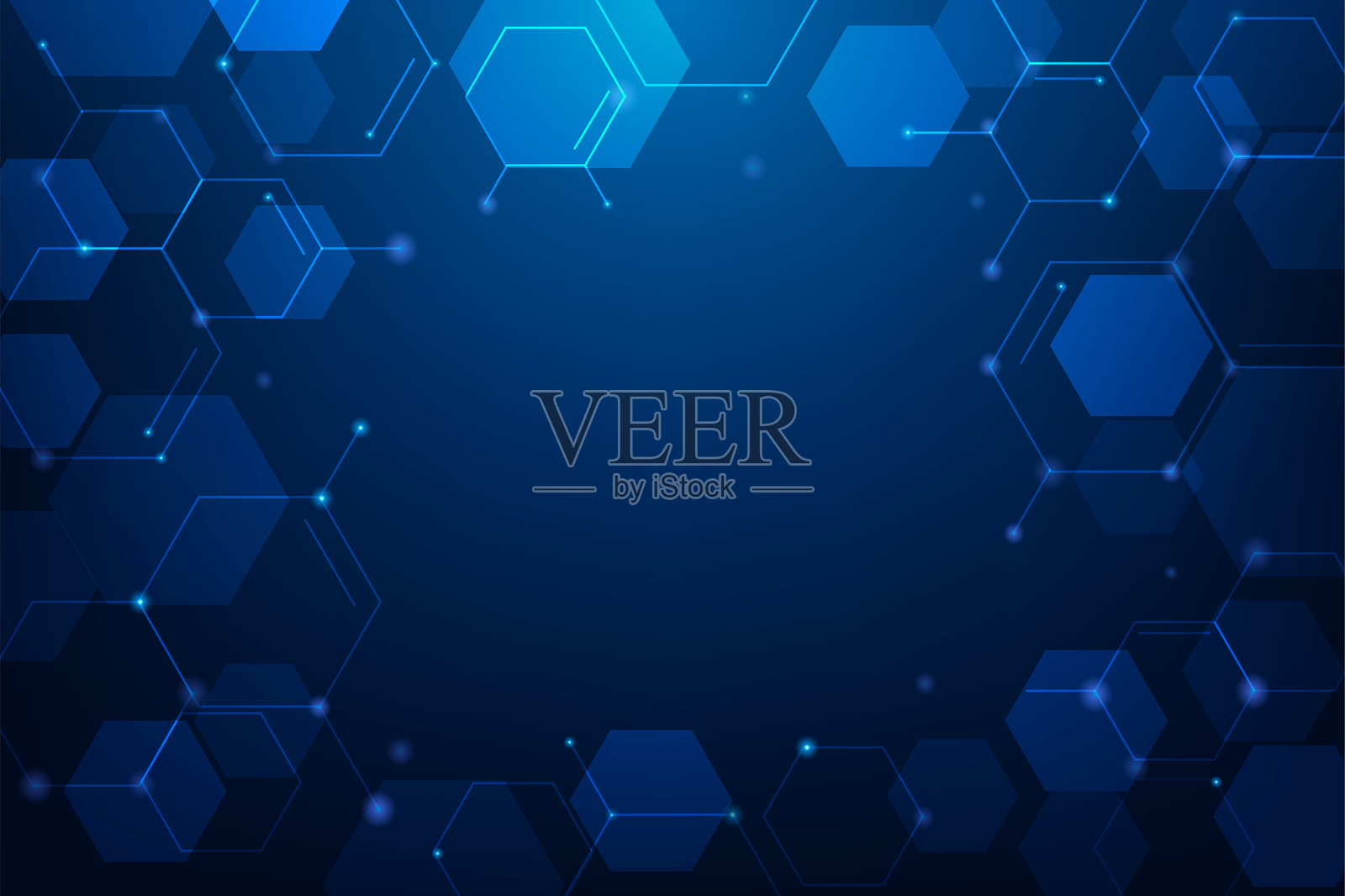 医学科学在蓝色背景上的六边形线和点。矢量插图梦幻般的设计。复制空间文本中心。插画图片素材