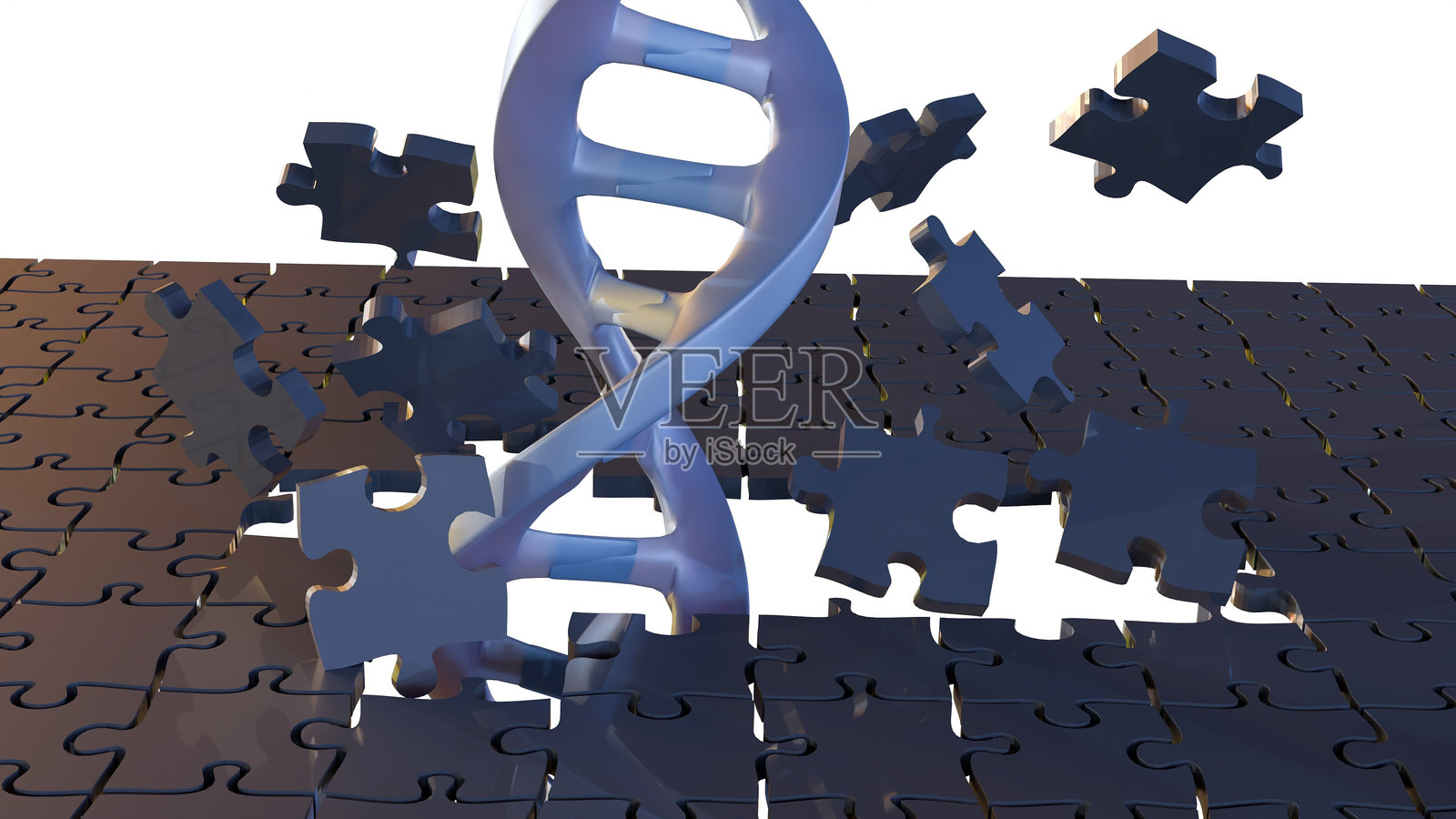 DNA螺旋和拼图碎片照片摄影图片