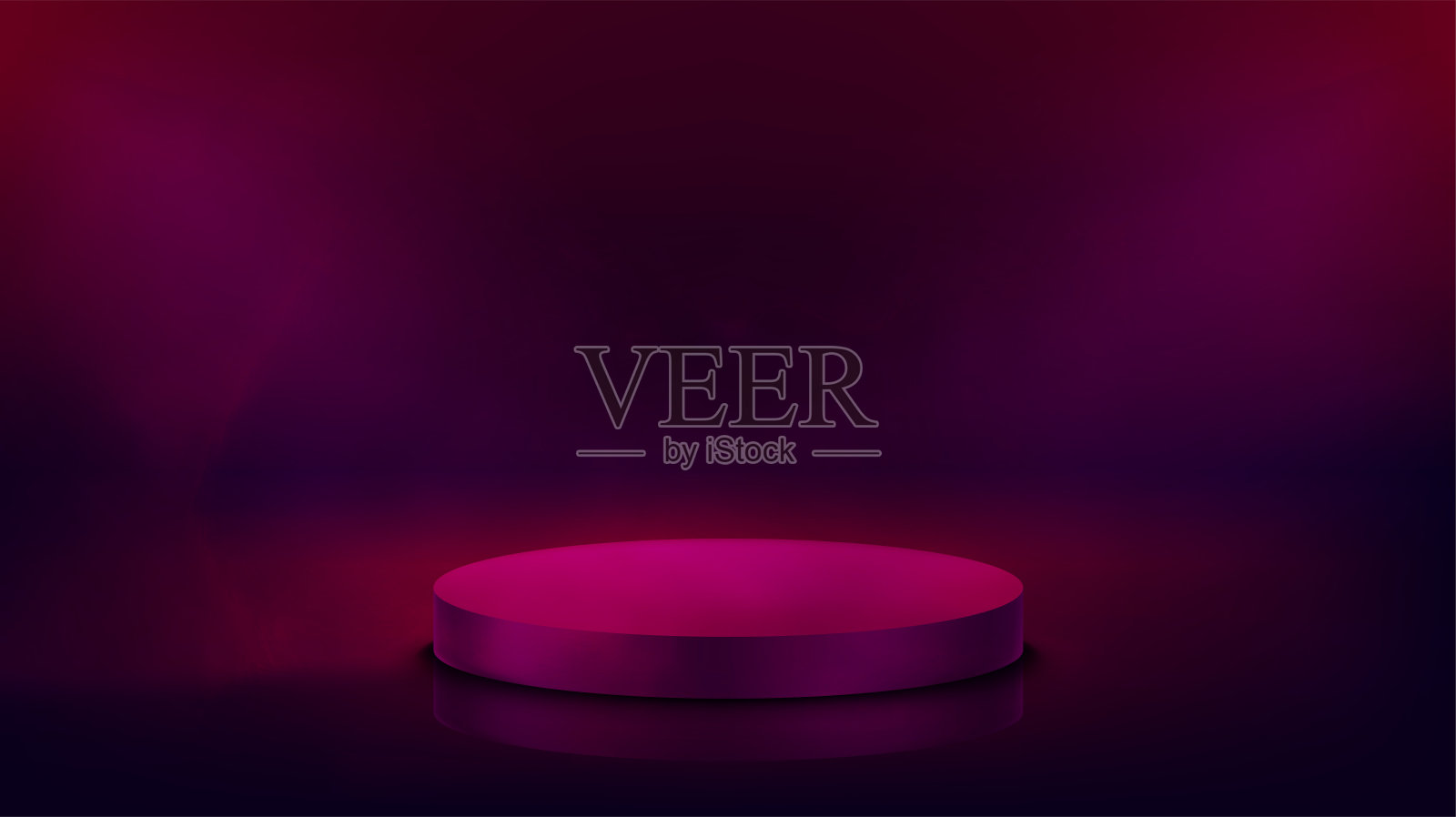 带发光投影仪、讲台和烟雾的紫色演播室3D矢量图插画图片素材