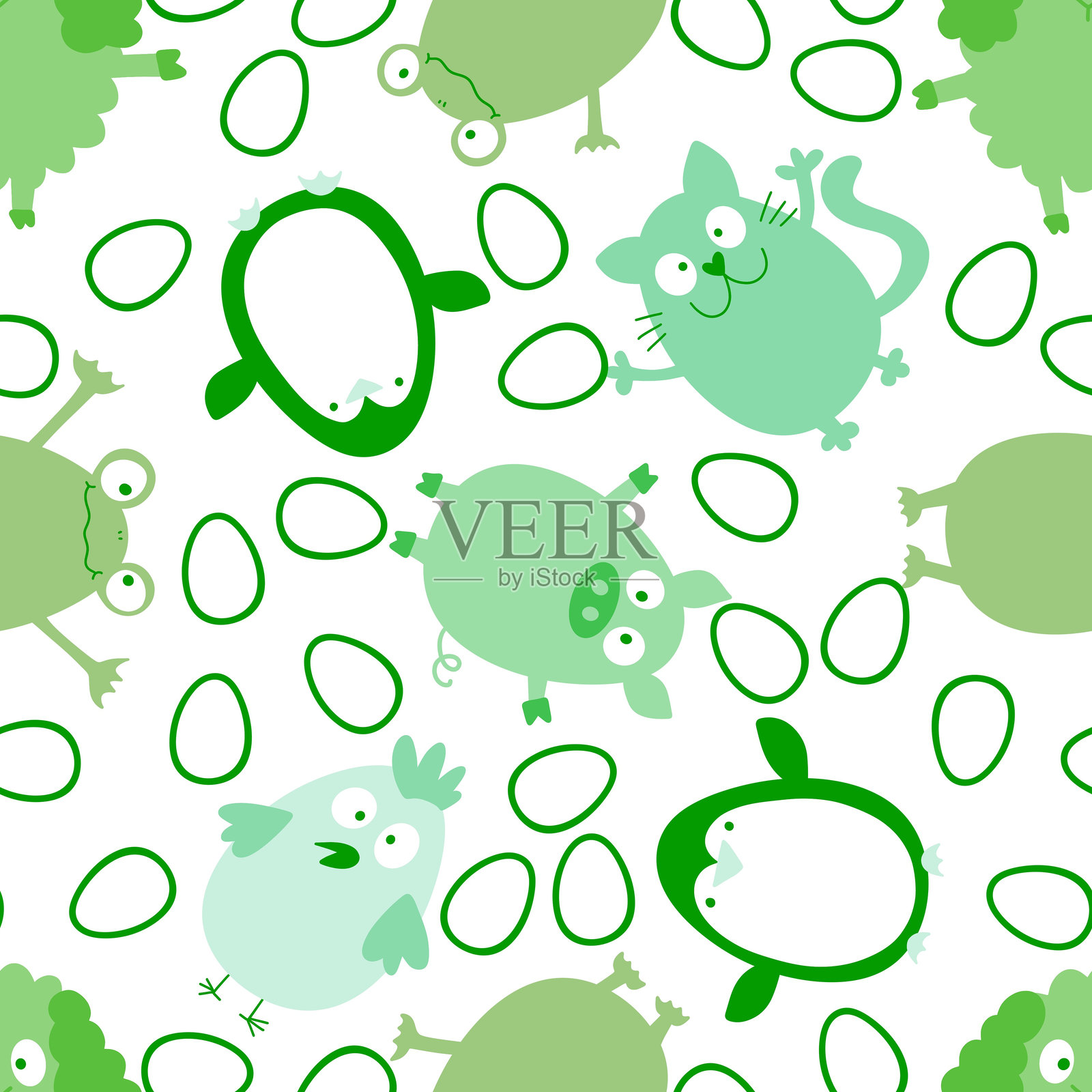 卡通复活节彩蛋的无缝图案，用于包装纸和织物和服装印刷插画图片素材