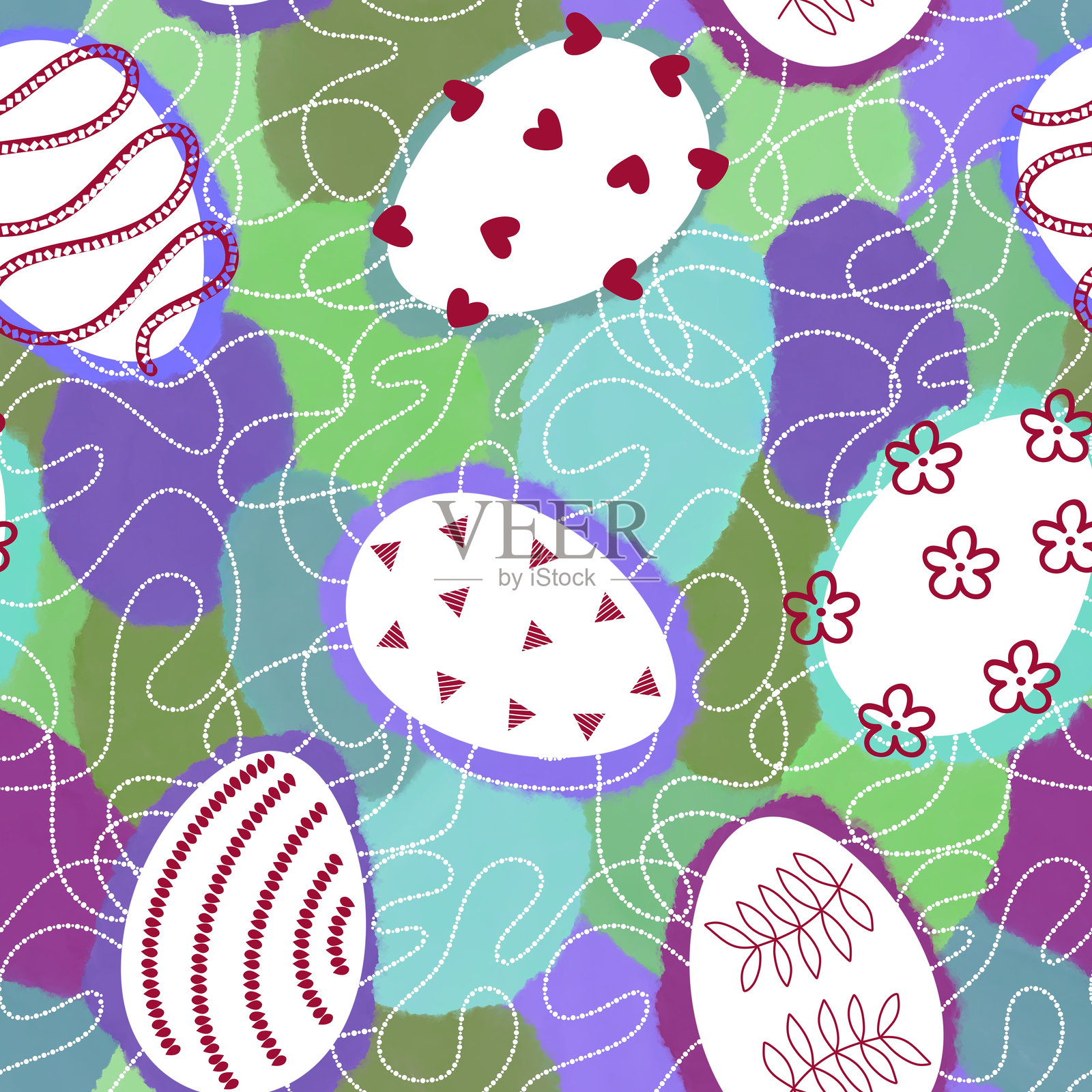 卡通复活节彩蛋的无缝图案，用于包装纸和织物和服装印刷插画图片素材