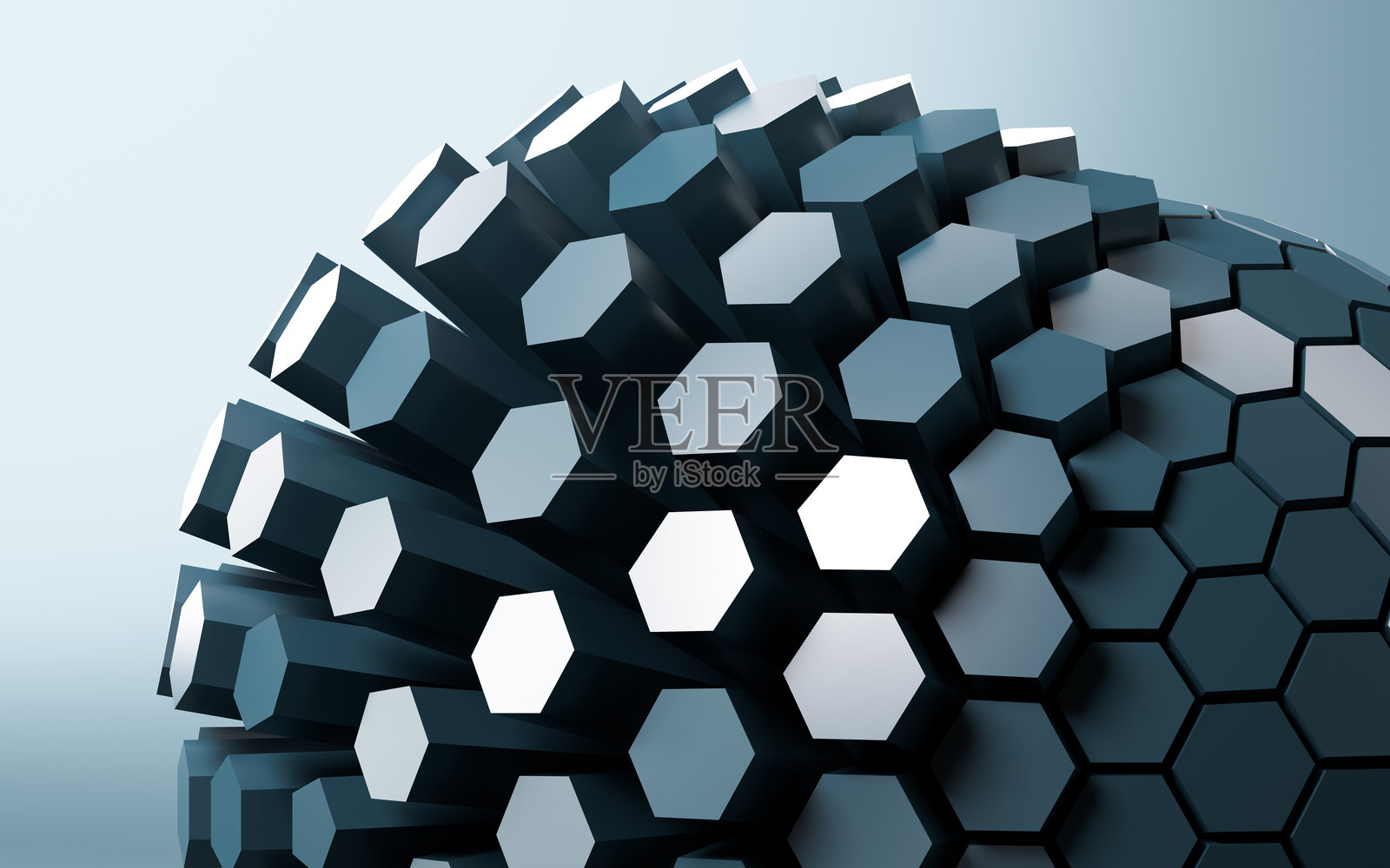 六边形抽象球体，3d渲染。照片摄影图片