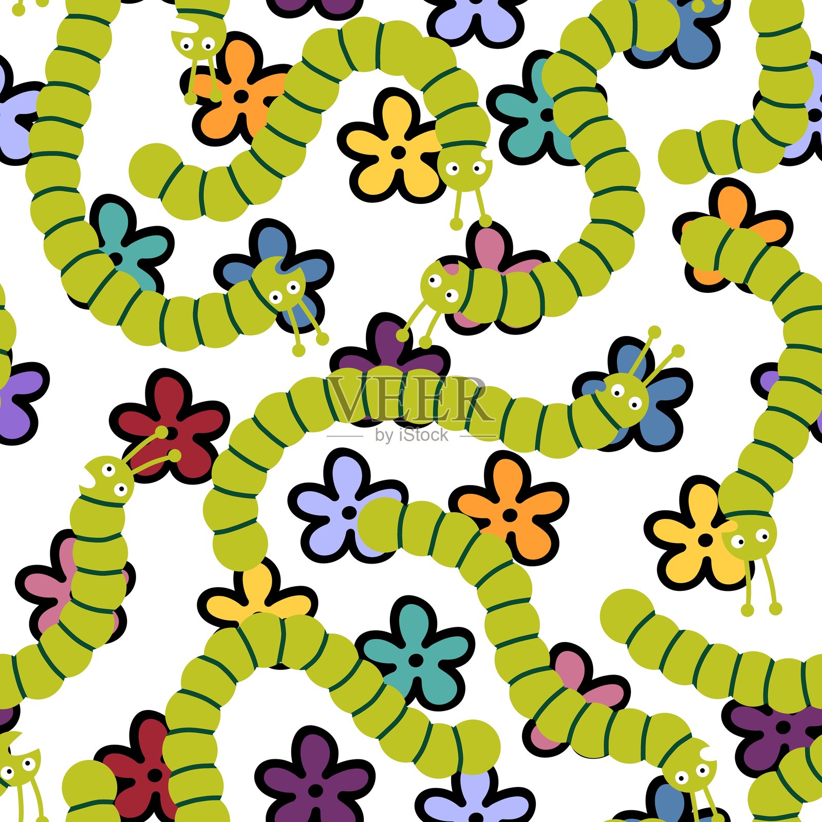 夏季动物无缝图案，适合儿童和面料及泳装纺织品插画图片素材