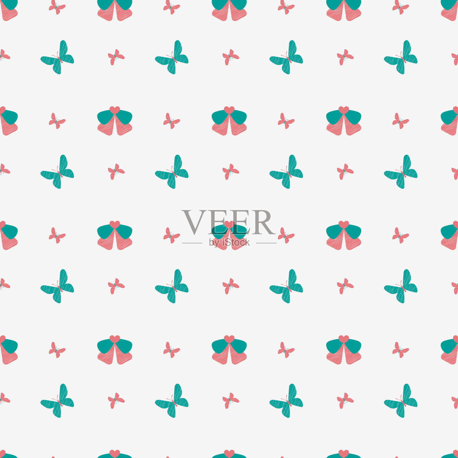 可爱的卡哇伊粉彩丝带和蝴蝶无缝图案背景设计插画图片素材