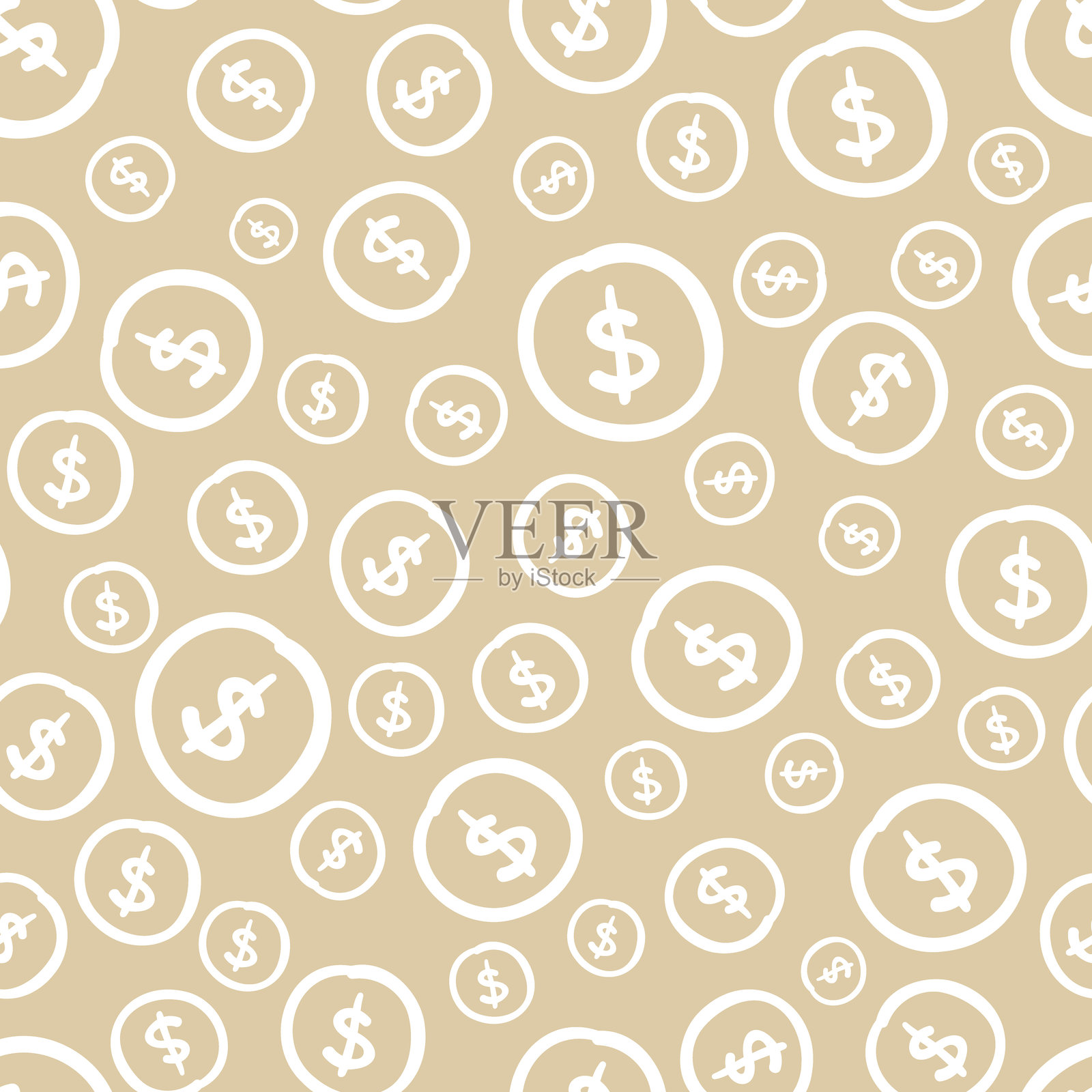 矢量无缝图案与美元符号。壁纸，包装，文具，纺织品的手绘设计。插画图片素材
