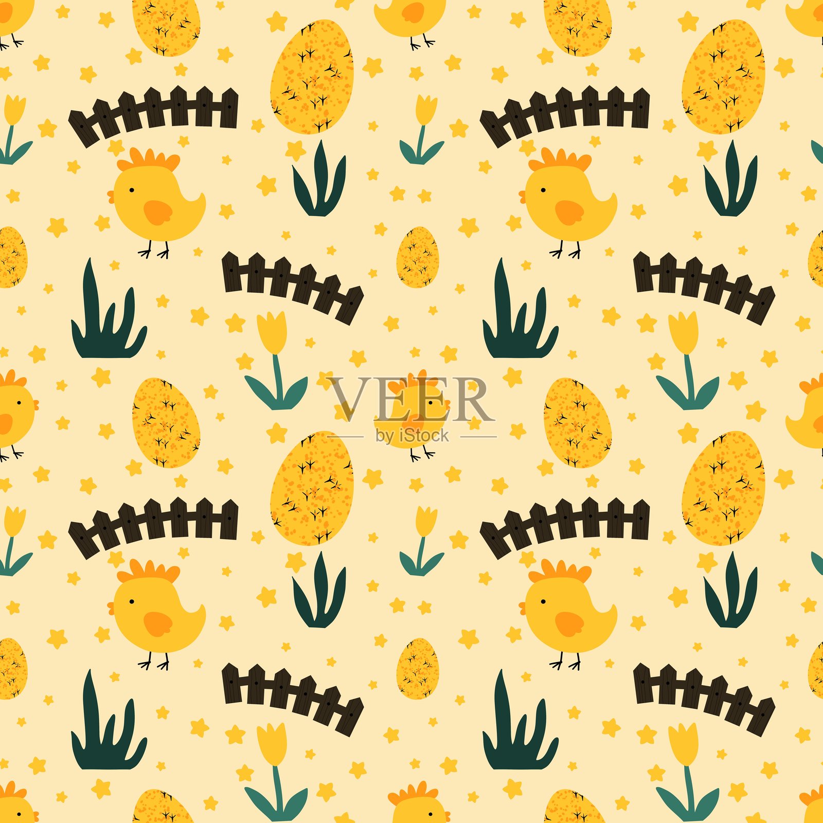 卡通复活节彩蛋无缝图案，适用于包装纸、面料和服装印刷照片摄影图片