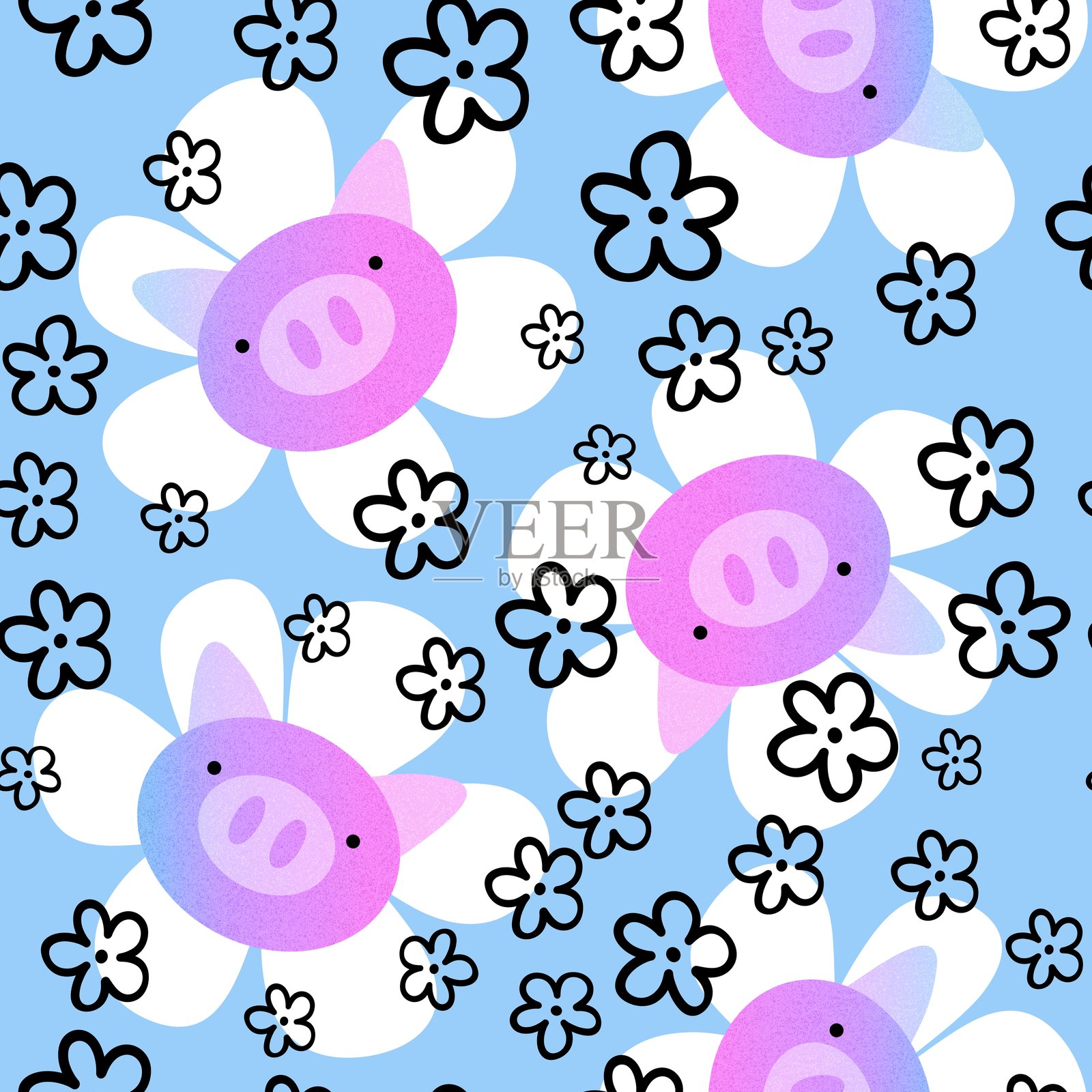 夏季动物无缝图案，适用于儿童、面料和泳衣织物插画图片素材