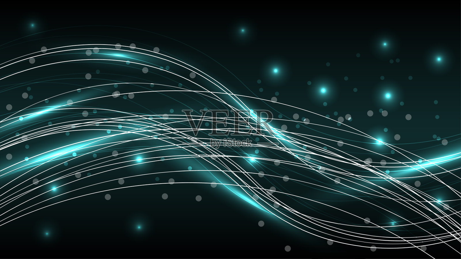 流动的二进制代码和霓虹灯发光的波。抽象虚拟数字流。平面概念设计。插画图片素材