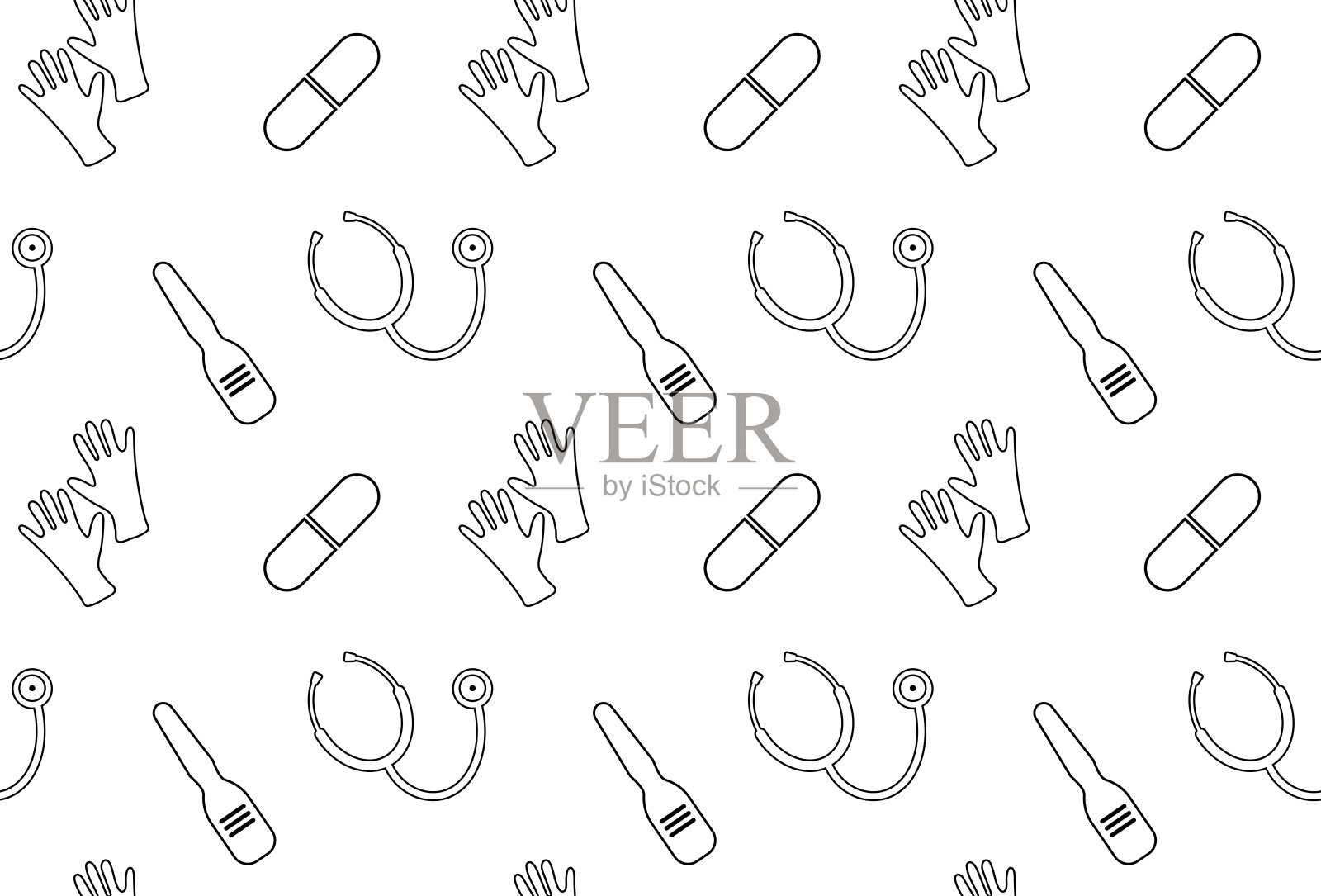 无缝黑白医疗图案。封面，背景，纺织品。矢量设计插画图片素材