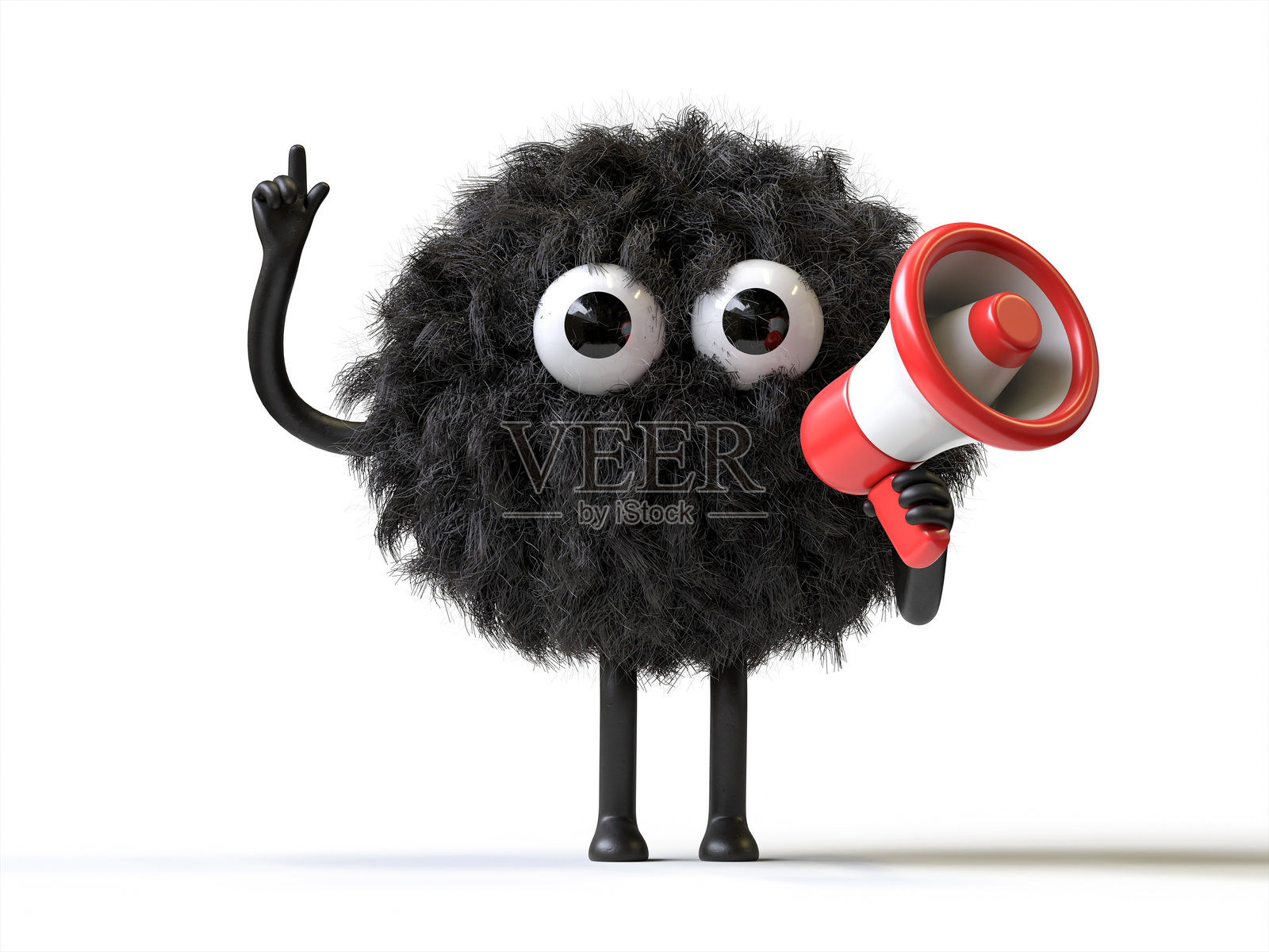 毛茸茸的可爱怪兽拿着扩音器照片摄影图片