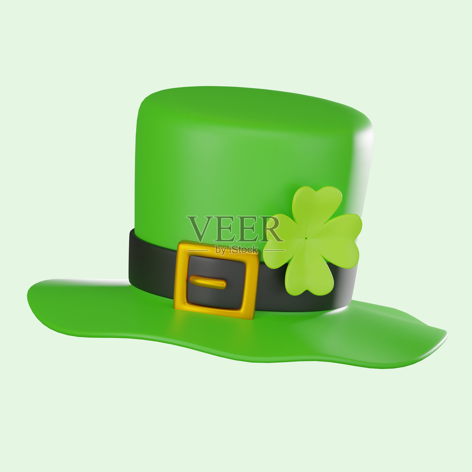 3D渲染，圣帕特里克节帽子与经典绿色爱尔兰符号，图标插图照片摄影图片