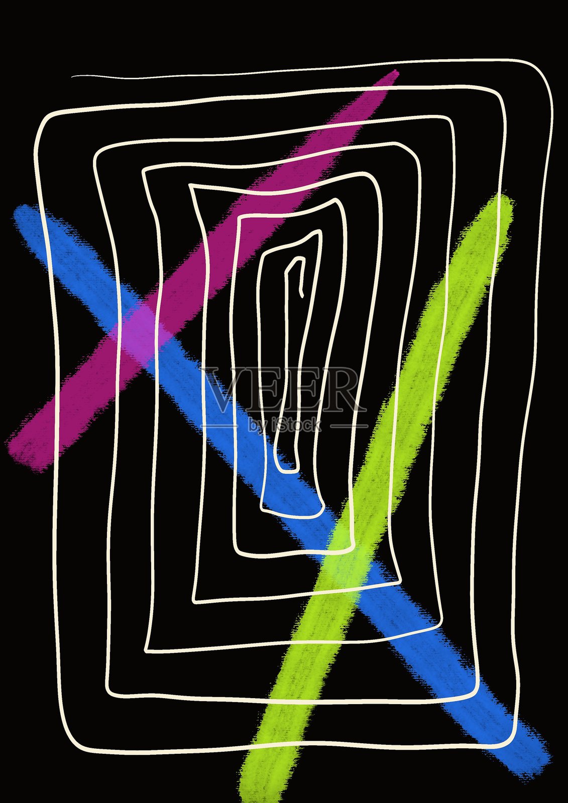 黑色背景上的彩色抽象线条插画图片素材