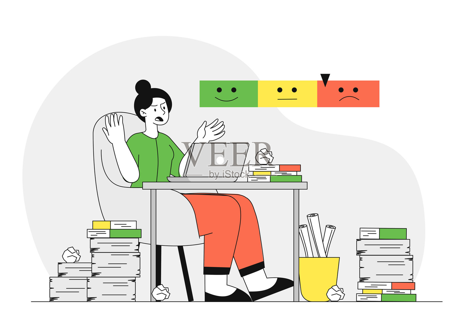 在工作中感到沮丧的女性。矢量插图插画图片素材