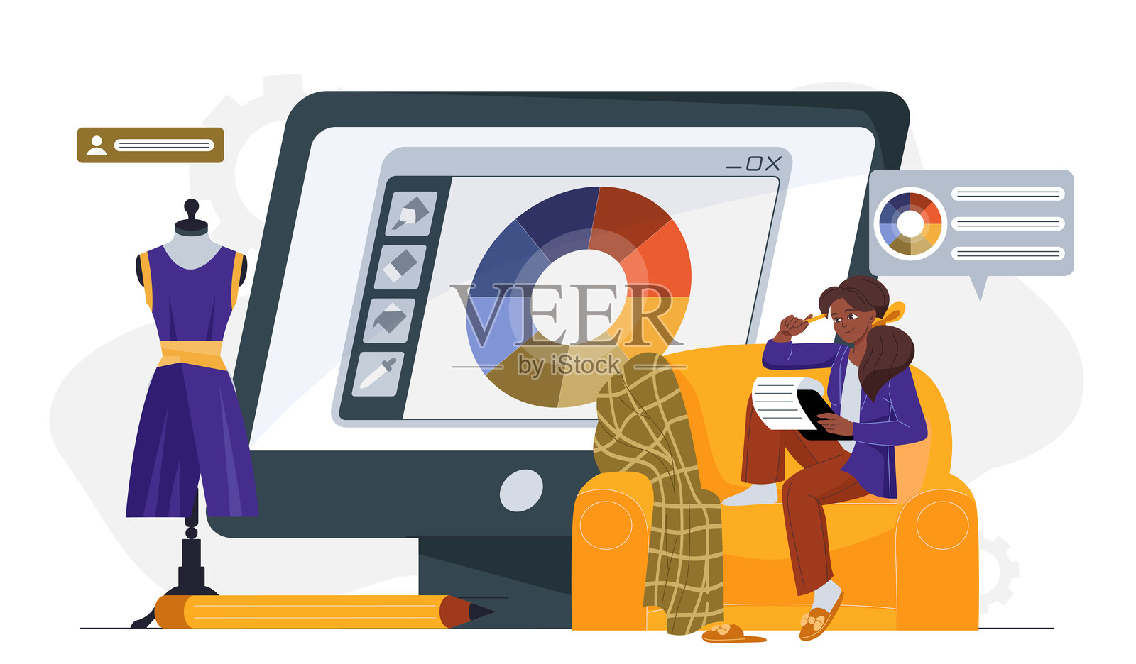 时尚设计过程插图。矢量插图插画图片素材