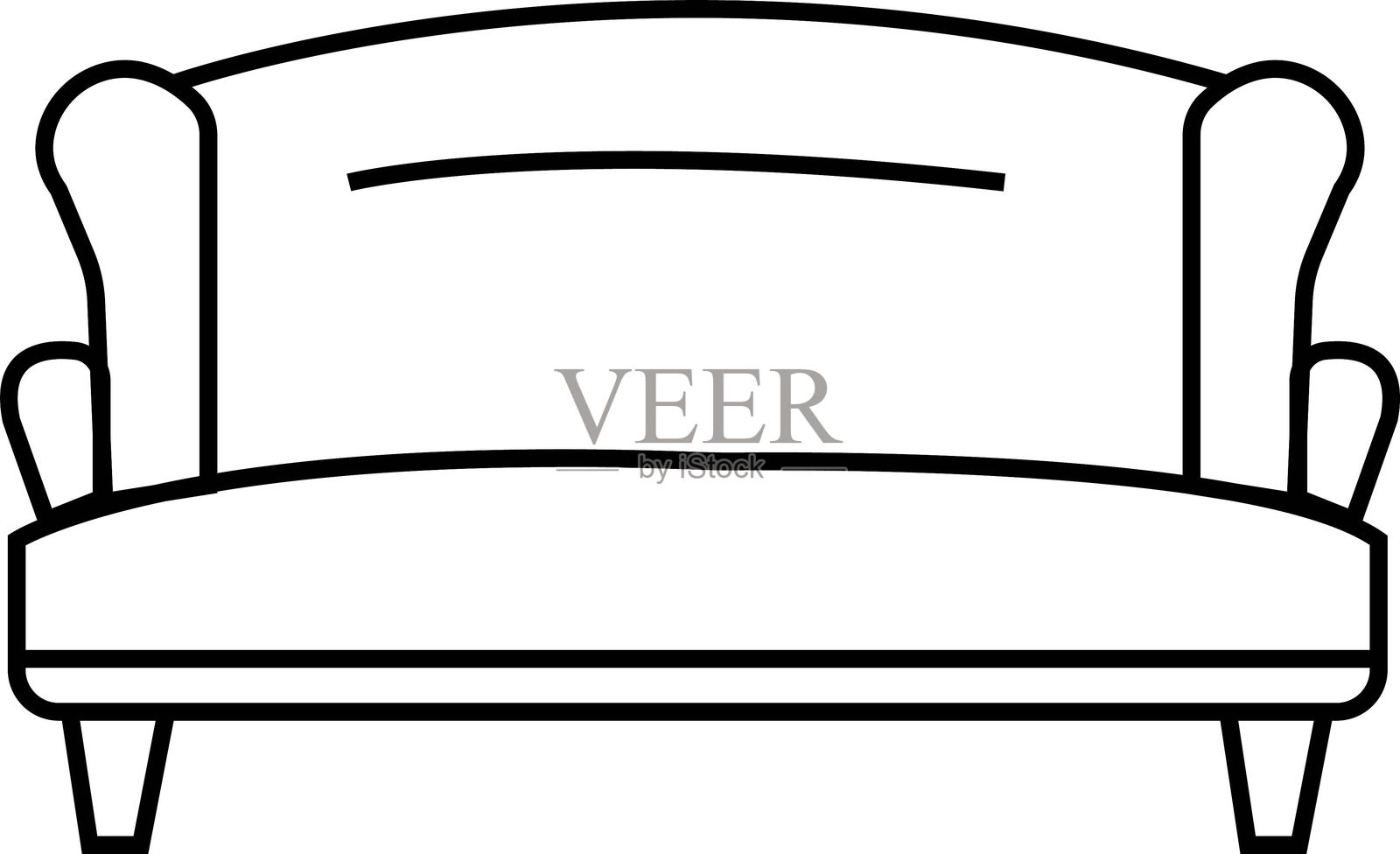 沙发，沙发图标，线条风格，可编辑的库存。透明背景上的轮廓标志图标。家具符号插图。适用于网站设计和移动应用开发的像素完美矢量图。插画图片素材