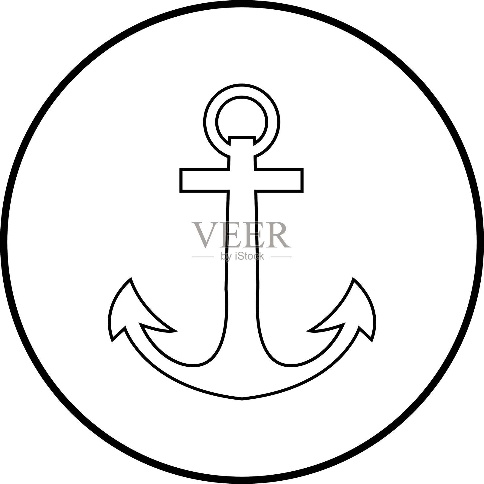 线条风格的锚图标。船锚矢量图。海洋船只插图符号。带有锚和绳索的海洋复古徽章标志，灵感来源于透明背景上的标志。插画图片素材