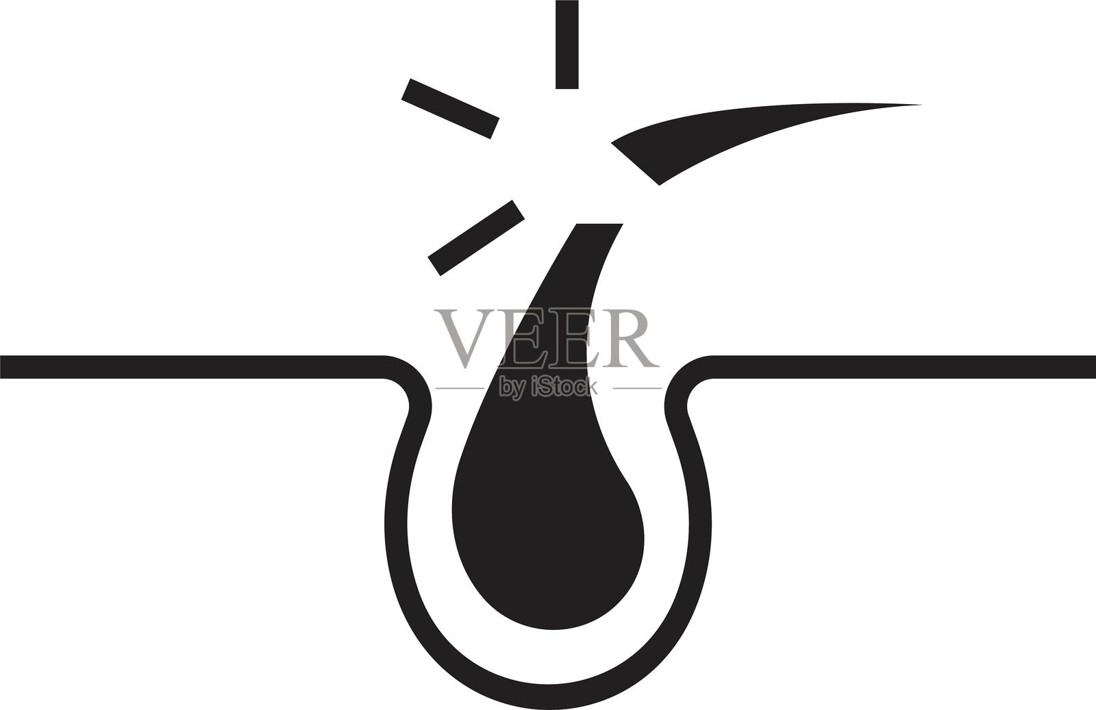 护发扁平图标。毛囊治疗，毛发学的轮廓剪影。闪亮健康的头发标志。健康皮肤病学的表征，填充矢量插图，背景透明。插画图片素材